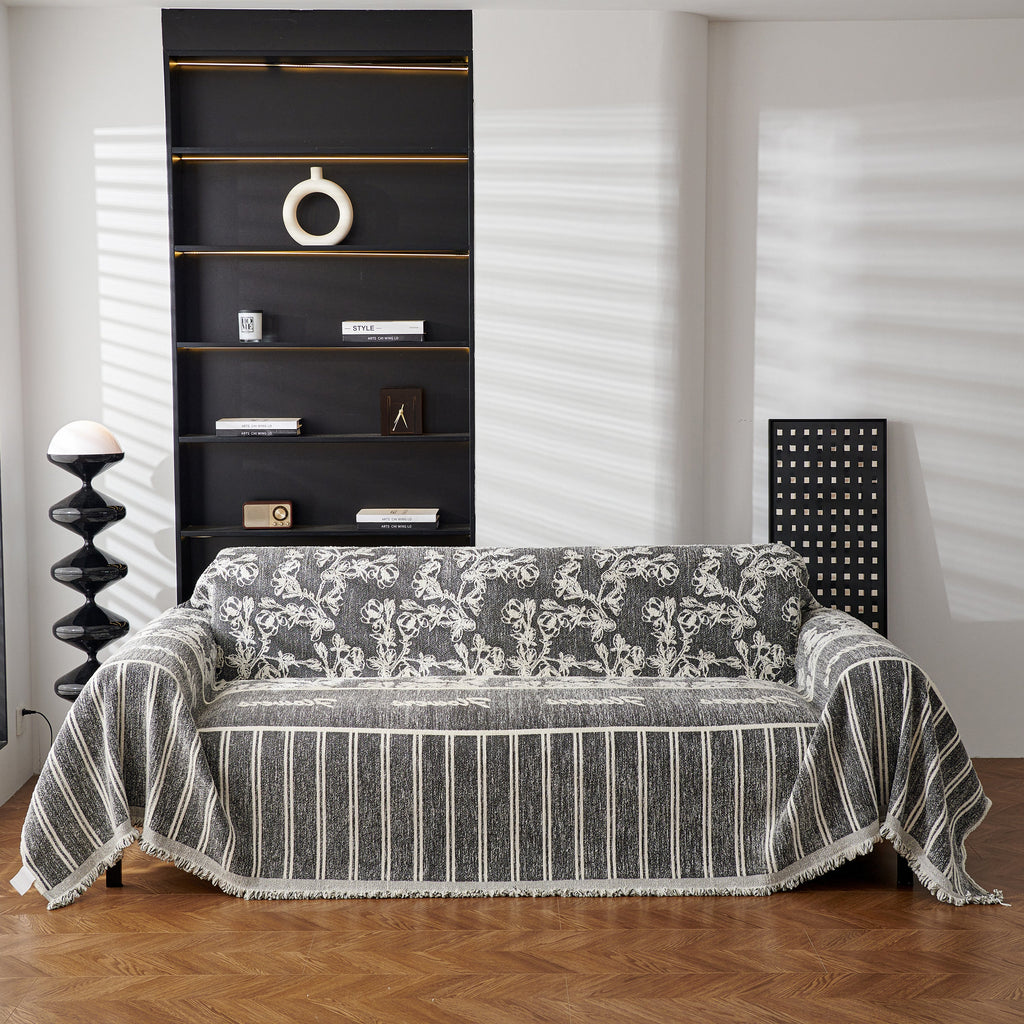 Chenille Striped Floral Couch Cover Sofa Slipcover for Most Shape Sofas, Reversible Sofa Throw Cover