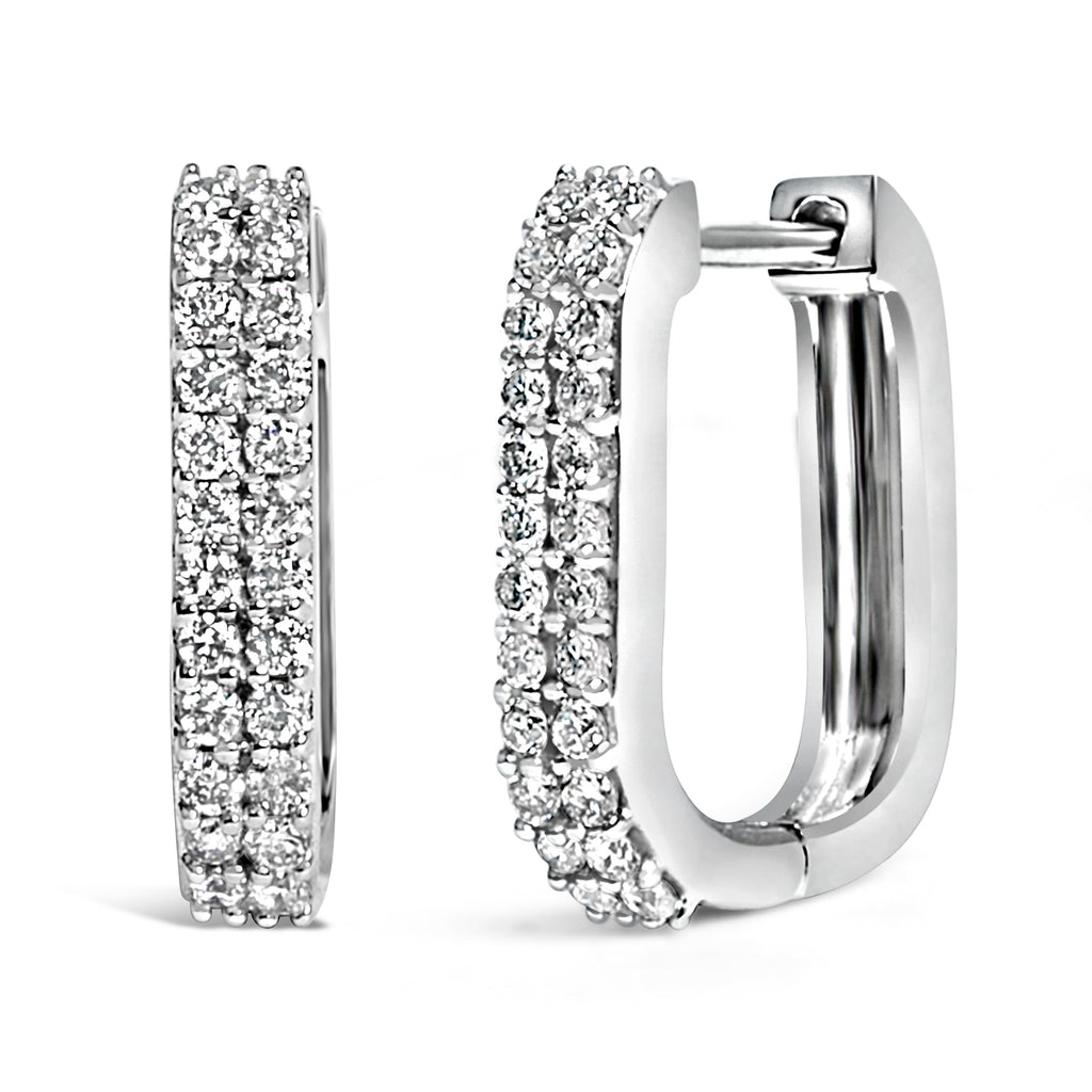 10K White Gold 1/4 Cttw Lab Grown Diamond Double Row Huggie Hoop Earrings