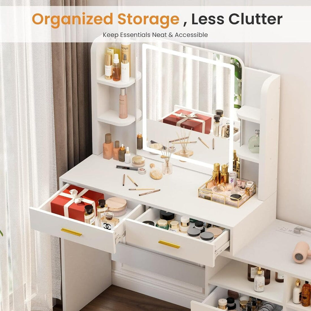 Pamapic 62" Vanity Desk with 4 drawers, 8 open shelves & 1 side cabinet