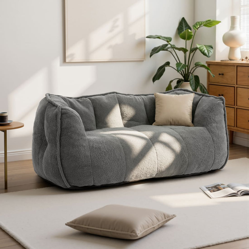 Pamapic 2-Seat Big Teddy Fabric Bean Bag Couch for Dorm Room & Bedroom