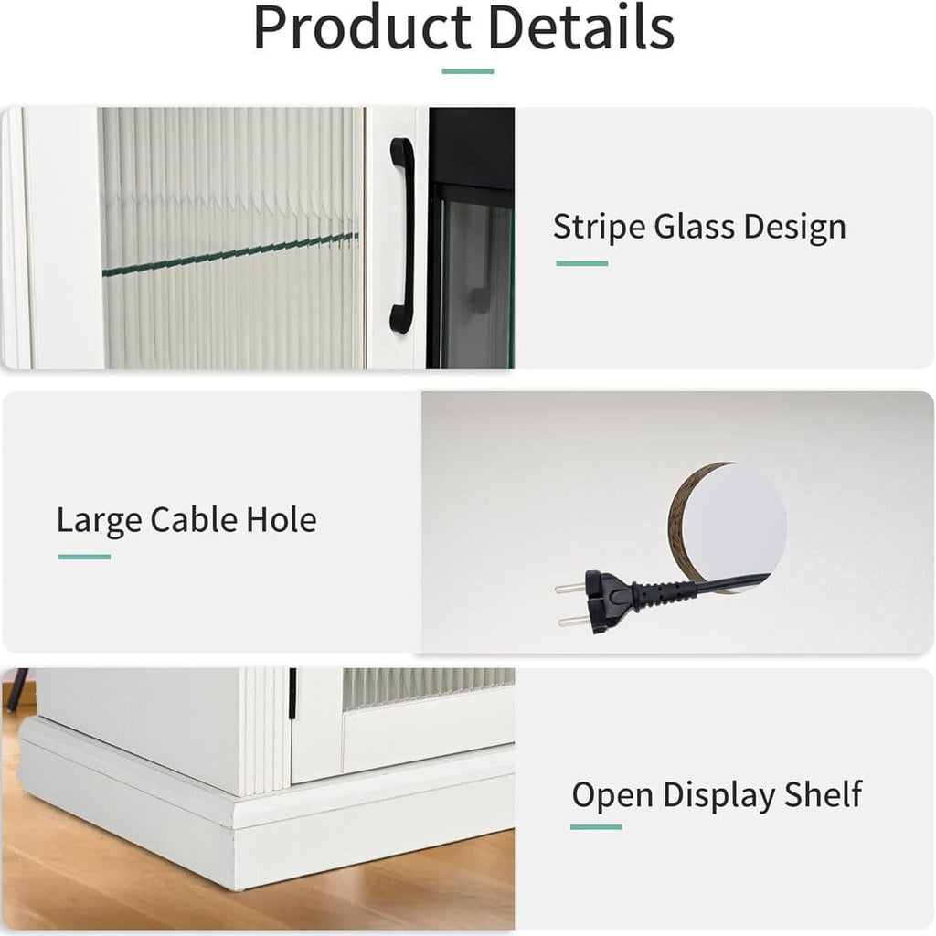 Pamapic 3-Sided Electric Fireplace TV Stand, Farmhouse Entertainment Center with 36" LED Fireplace & Glass Doors for Living Room