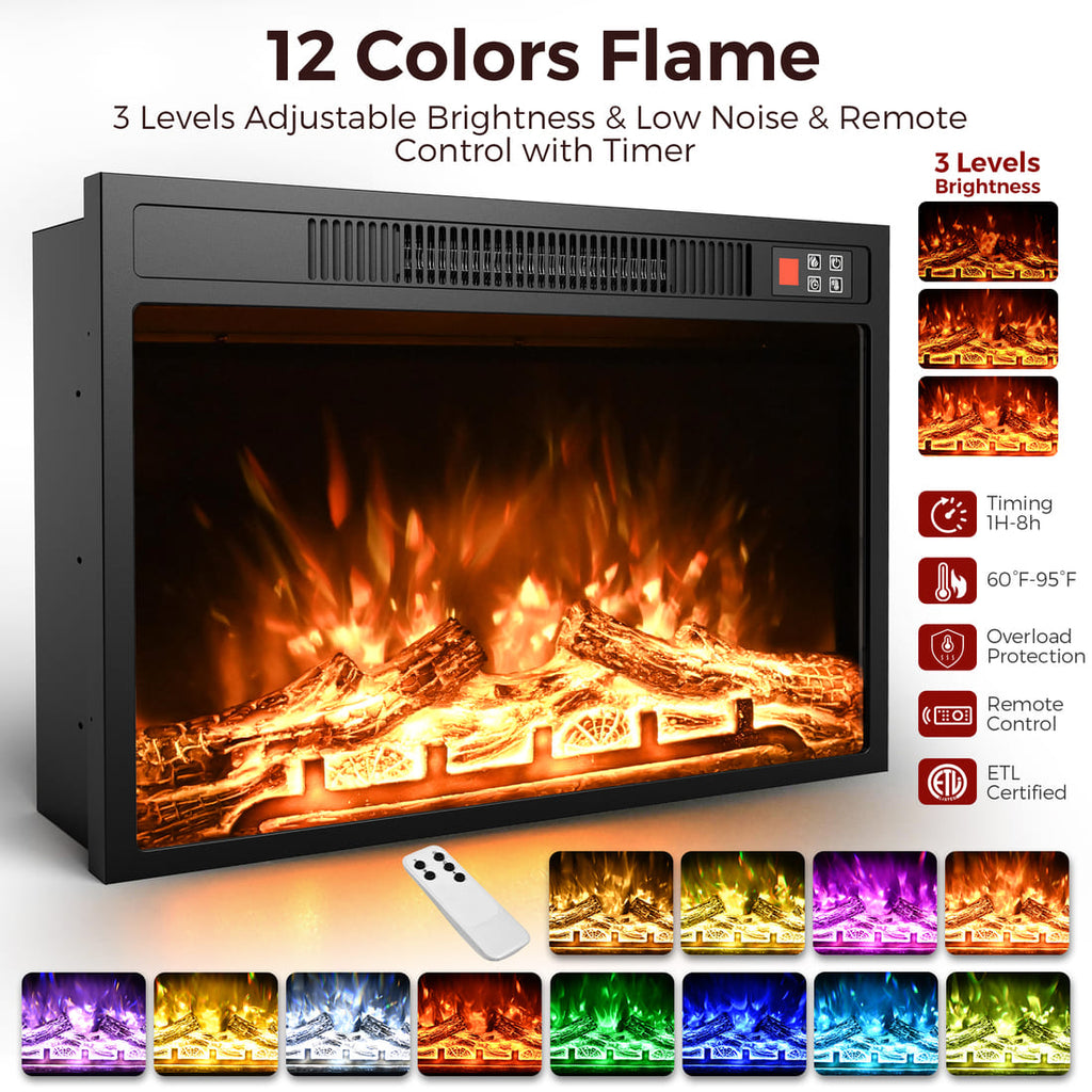 Pamapic 3-Sided Electric Fireplace TV Stand, Farmhouse Entertainment Center with 36" LED Fireplace & Glass Doors for Living Room