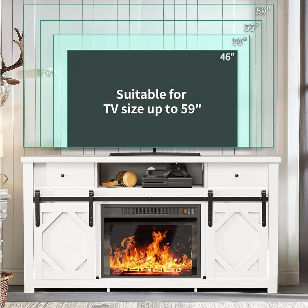 Pamapic 70" Farmhouse Fireplace TV Stand for Living Room, Entertainment Center with Cabinet and Shelves