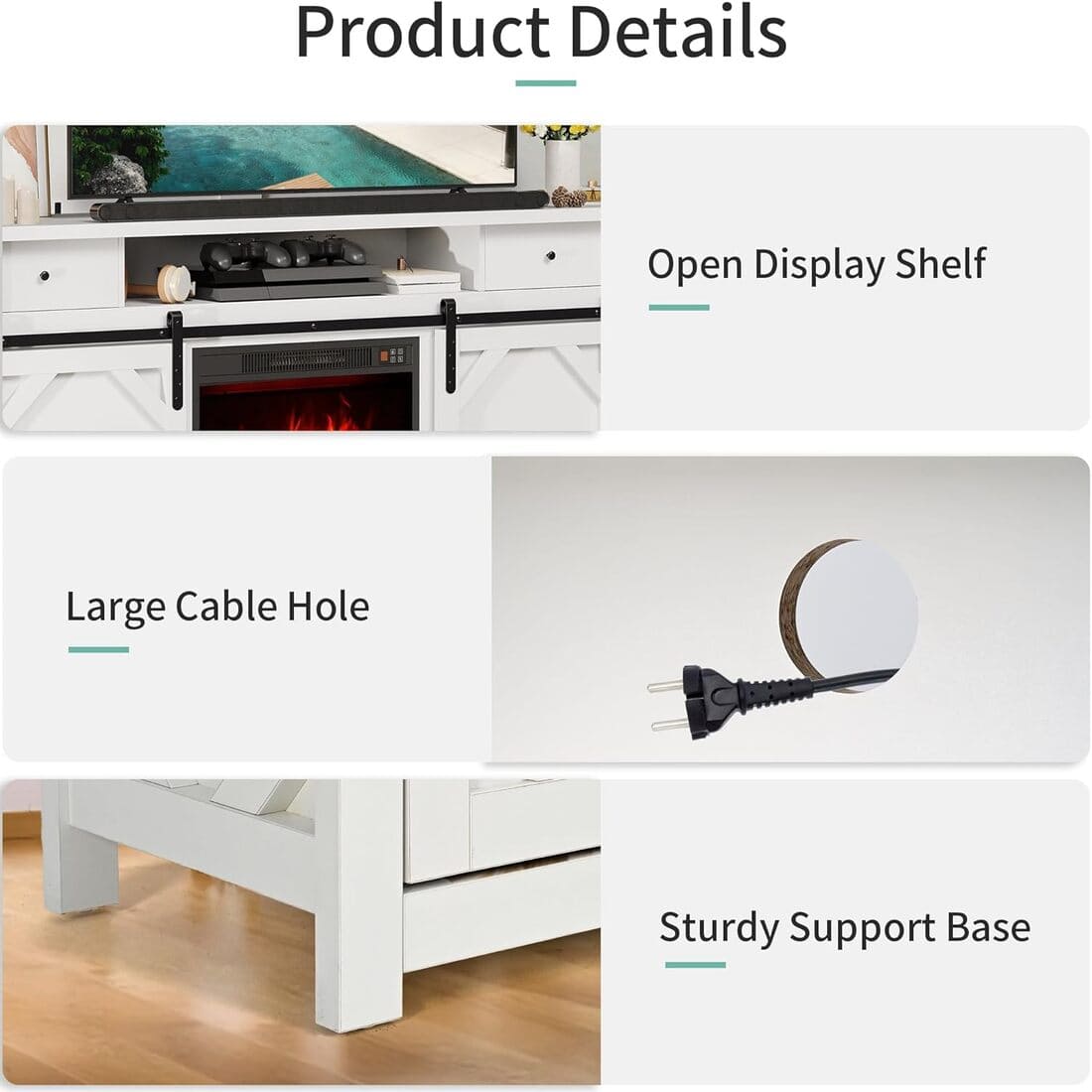 Pamapic 3-Sided Electric Fireplace TV Stand, Farmhouse Entertainment Center with 36" LED Fireplace & Glass Doors for Living Room