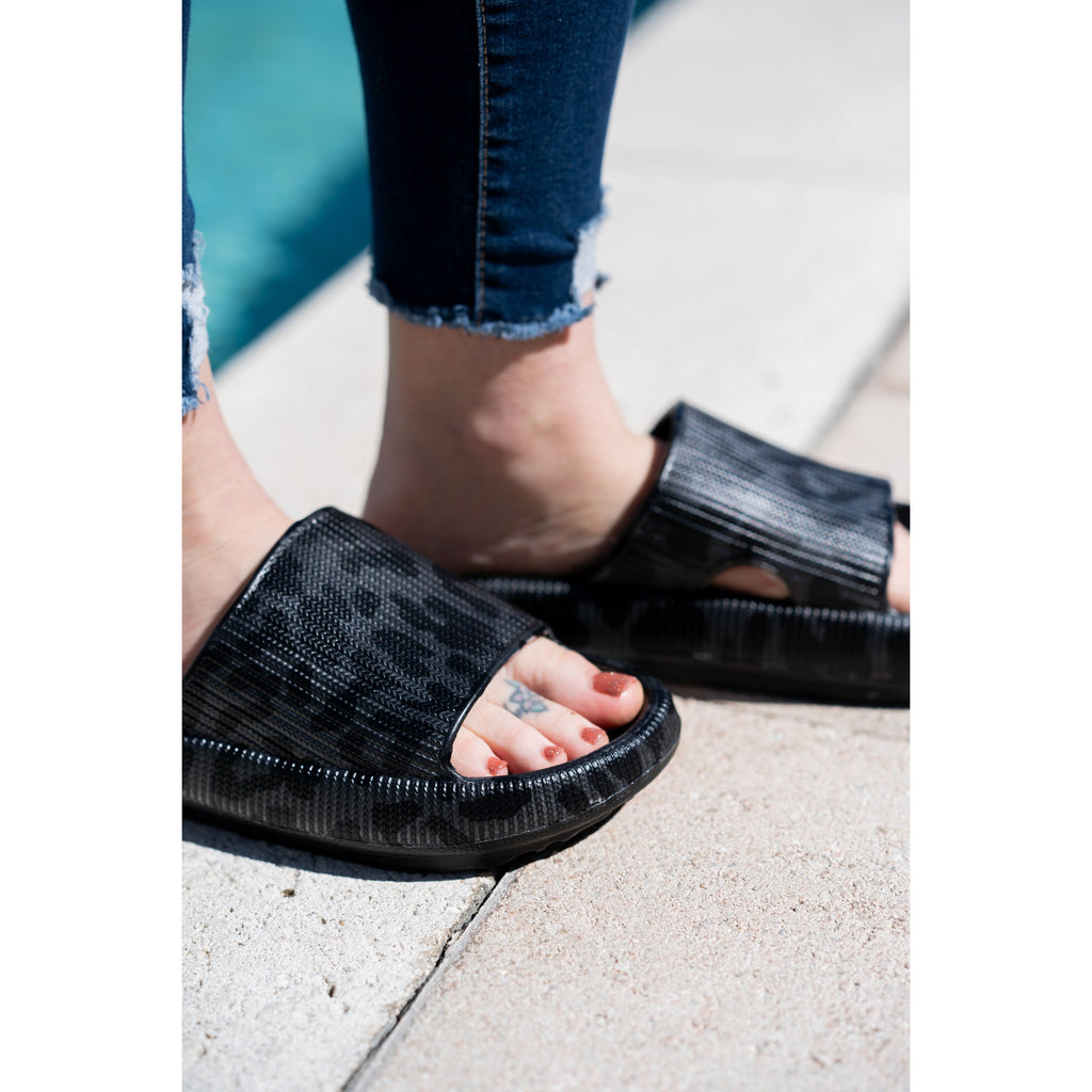 Ready to Ship |  BLACK LEOPARD  Insanely Comfy -Beach or Casual Slides*