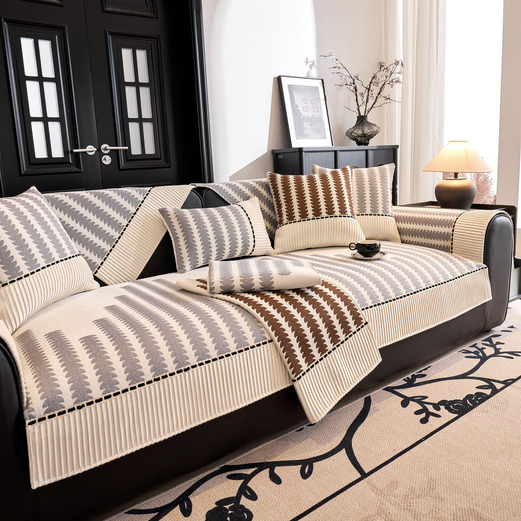 Vertical Stripes Sectional Sofa Cover Slipcover - Non-Slip, Fits L-Shape Couches