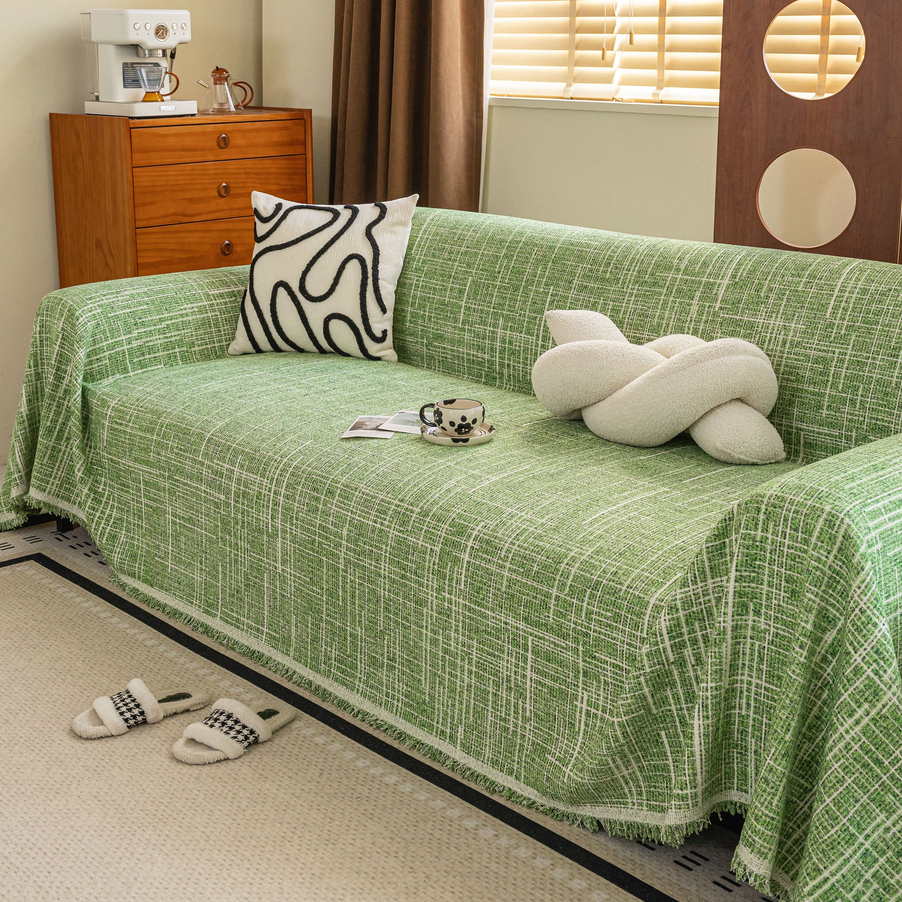 Boho Woven Sofa Throw Cover, Modern Soft Couch Protector for Pets & Living Room Decor