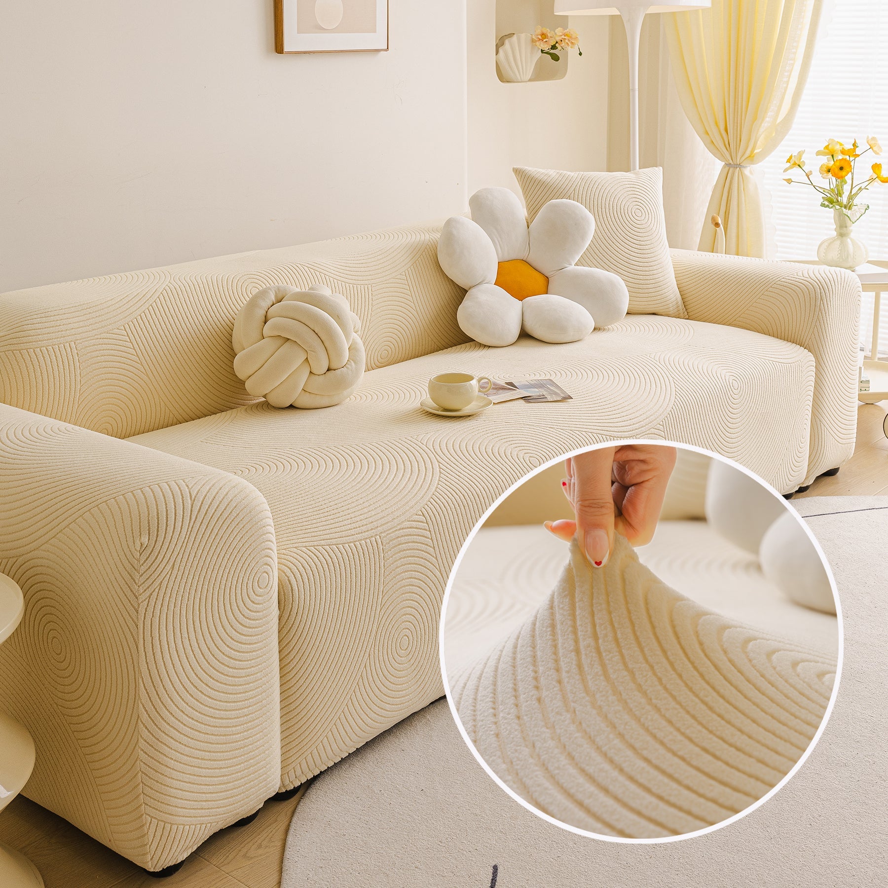 Elastic Stretch Sofa Cover Slipcover, Concentric Circle Jacquard Plush Couch Cover