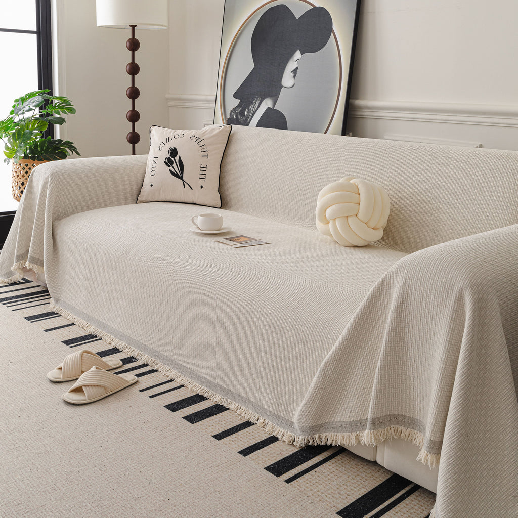 Textured Woven Modern Sofa Cover, Natural Blend Decorative Couch Throw Blanket