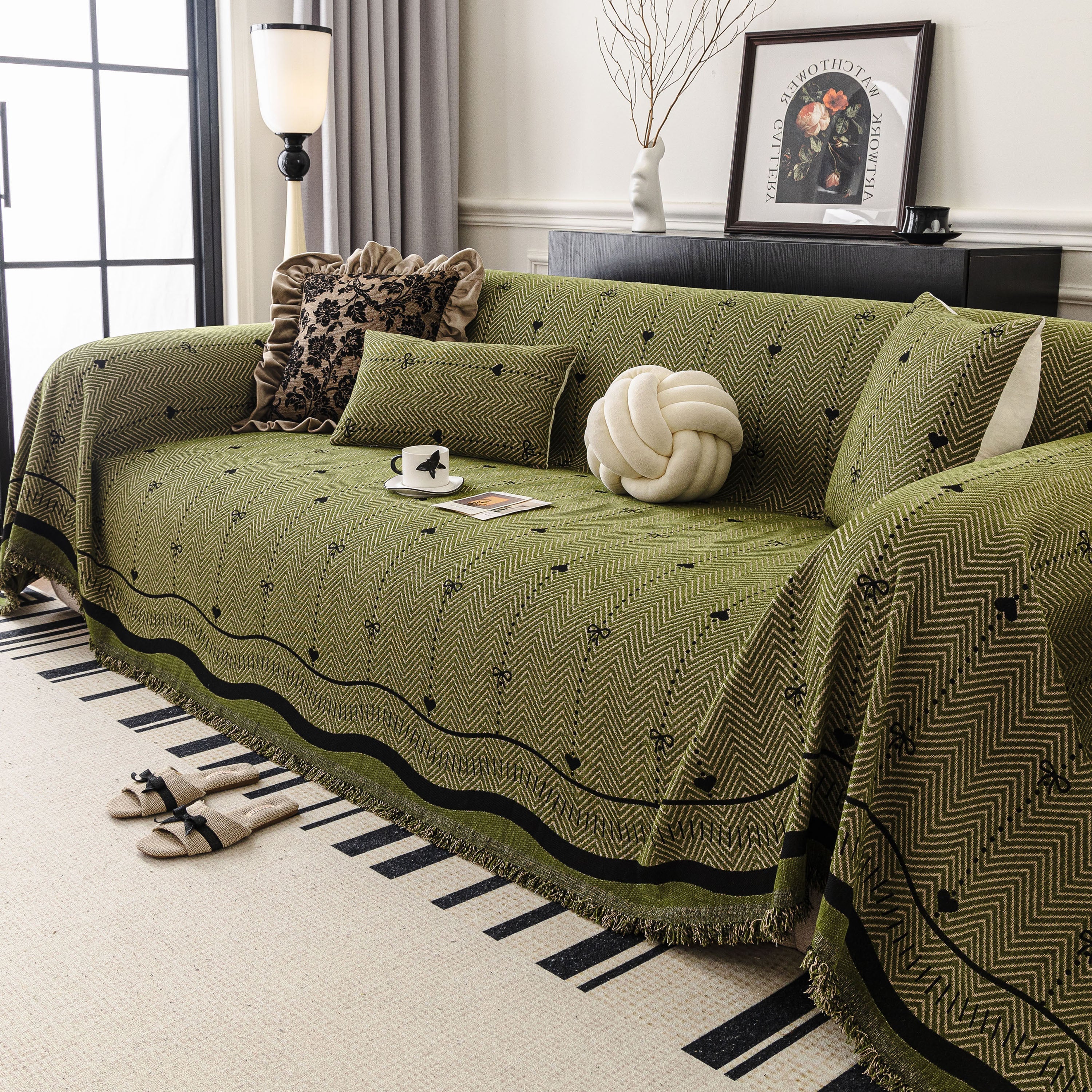 Chenille Couch Throw Cover Decorative Herringbone Sofa Blanket Protector for Couch