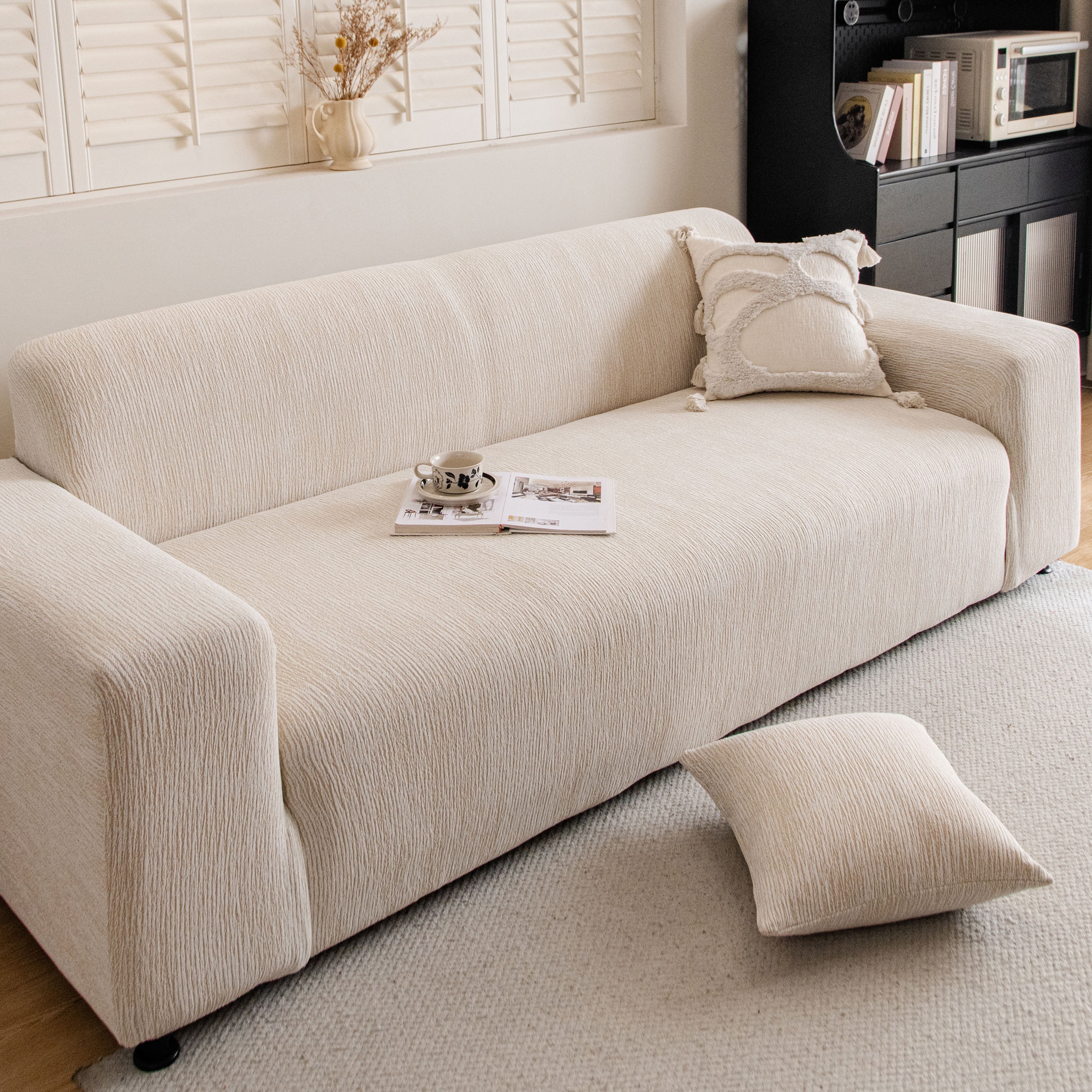 Wavy Jacquard Sofa Cover, High Stretch Crinkle Textured Couch Slipcover KAS Washable