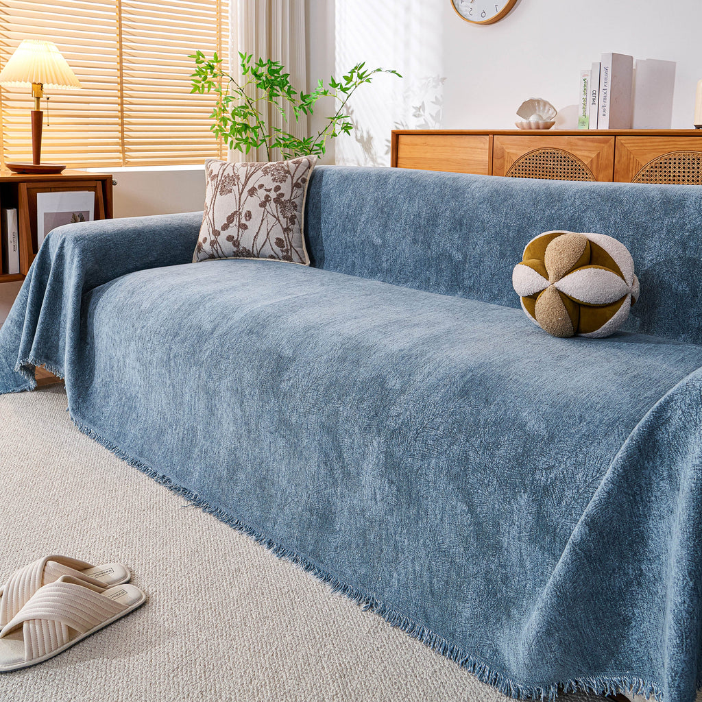 Cozy Textured Couch Protector with Fringe, Universal Soft Slipcover for Couch Sofa Bed