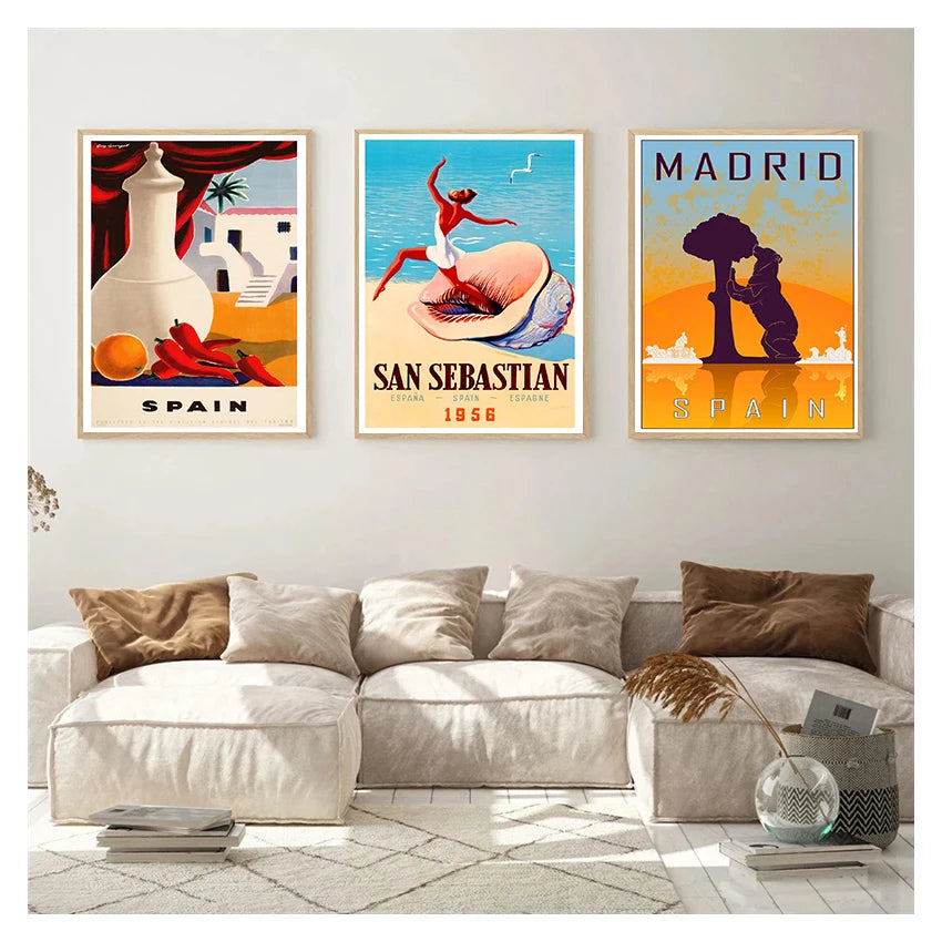 Canvas Painting Vintage Wall Kraft Posters Coated Wall Stickers Home Decorative Pictures Gift Spain Madrid San Sebastain Travel