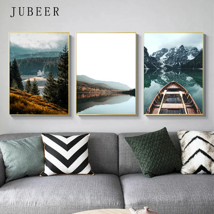 Forest Mountain Lake Famous Scenery Poster Nordic Style Canvas Print Nature Landscape Art Painting Wall Picture Home Decoration