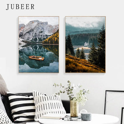 Forest Mountain Lake Famous Scenery Poster Nordic Style Canvas Print Nature Landscape Art Painting Wall Picture Home Decoration