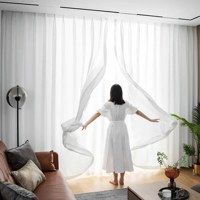 Simple White Tulle Curtain Door Curtain Solid Color Blackout Window Screen Living Room Curtains Luxury Curtains drapes