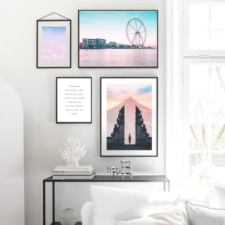 Ferris Wheel Sky Hot Air Balloon Waves Wall Art Canvas Painting Nordic Posters And Prints Wall Pictures For Living Room Decor