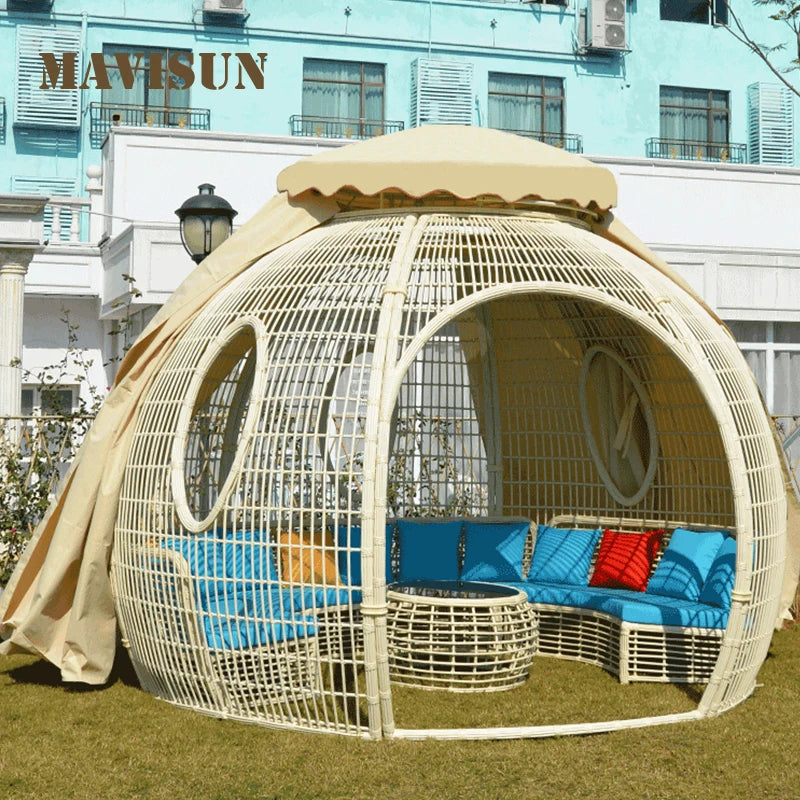 Moder Outdoor Rattan Tent With 3 Doors Sofa For Garden Terrace Courtyard Home Hemispherical Water Proof Cloth Camping Furniture