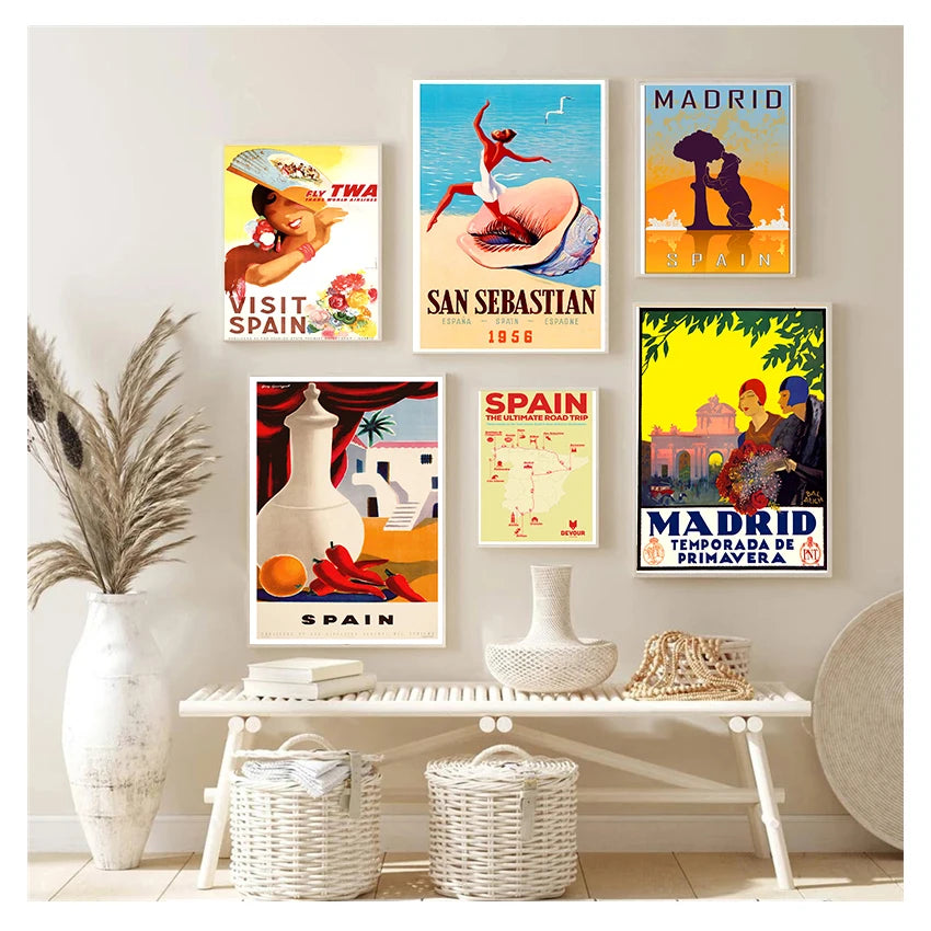 Canvas Painting Vintage Wall Kraft Posters Coated Wall Stickers Home Decorative Pictures Gift Spain Madrid San Sebastain Travel