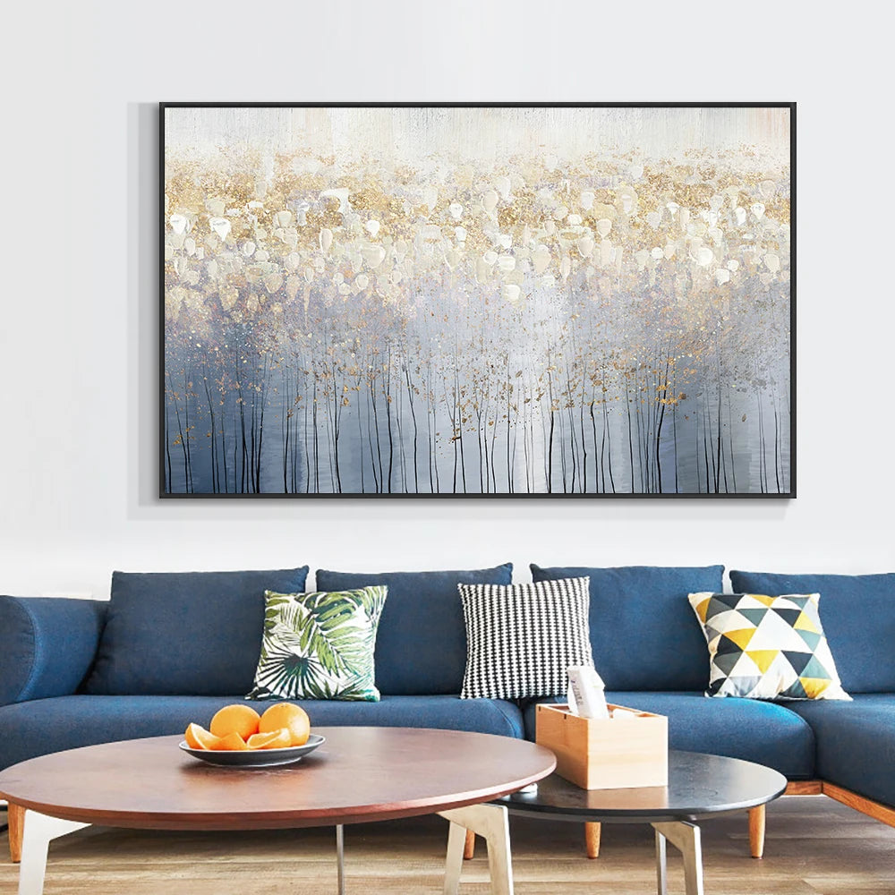 100% Handpainted Abstract Golden Oil Paintings On Canvas