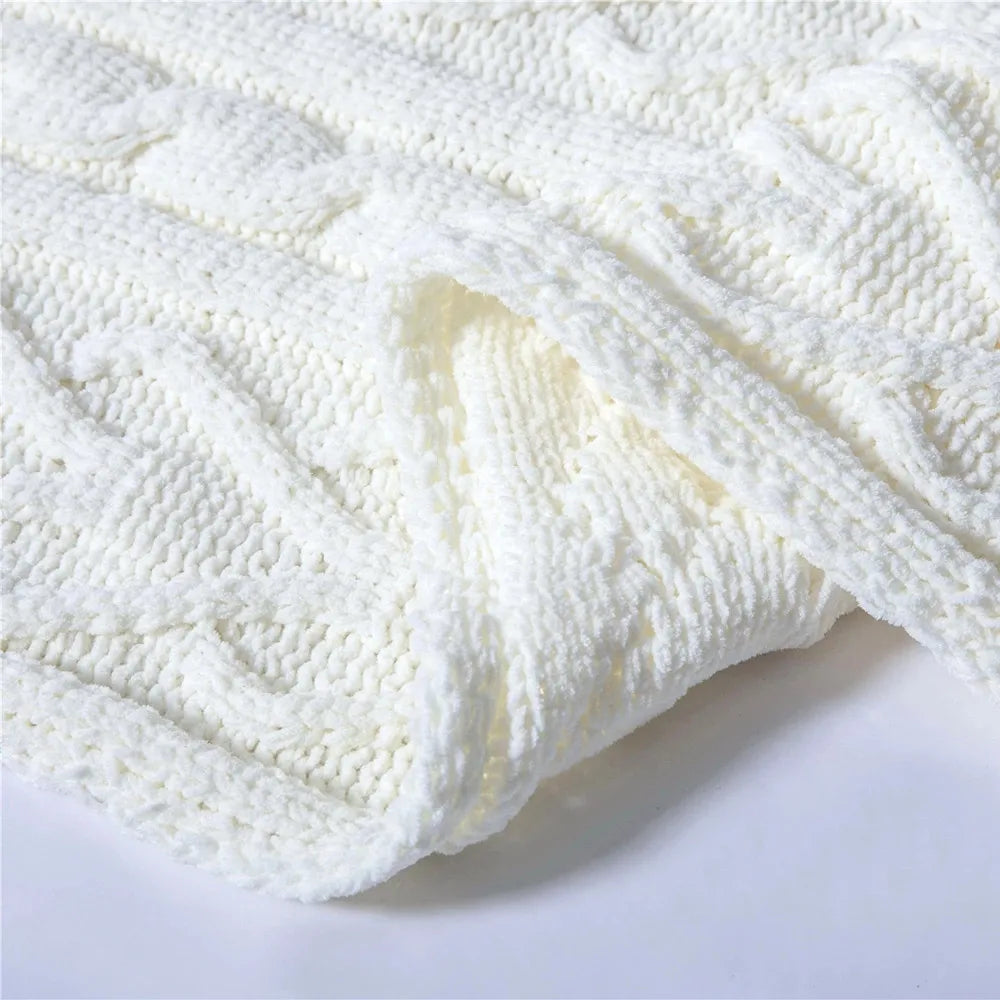 Inyahome Cable Knit Throw Blanket Chenille Fringe Tassel Decorative Knitted Throw Blanket Fluffy Soft Cozy for Couch Bed Sofa