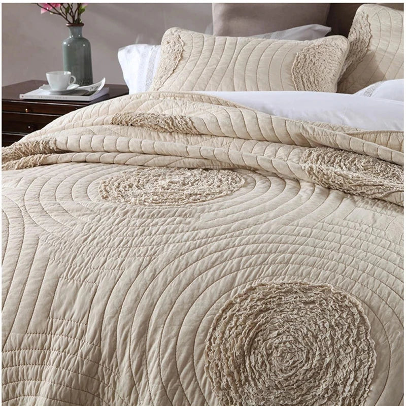 CHAUSUB Cotton Quilt Set 3PCS Bedspread on the Bed Europe Applique Bed Cover King Queen Size Quilted Coverlet Summer Comforter