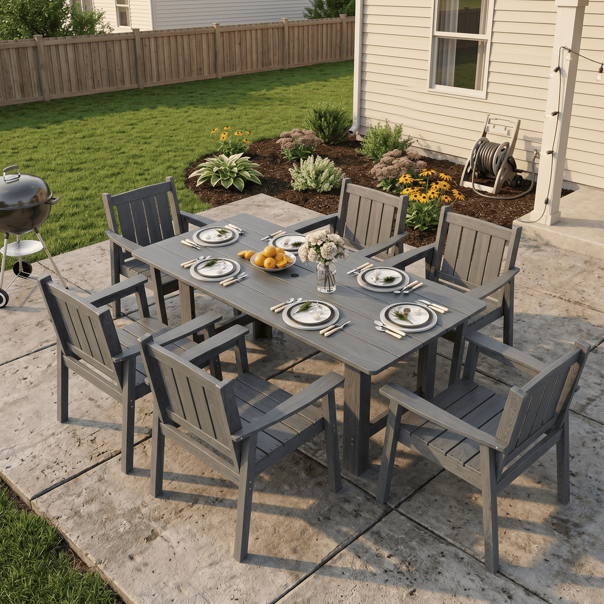 Pamapic HDPE Outdoor Dining Table and Chairs with Umbrella Hole