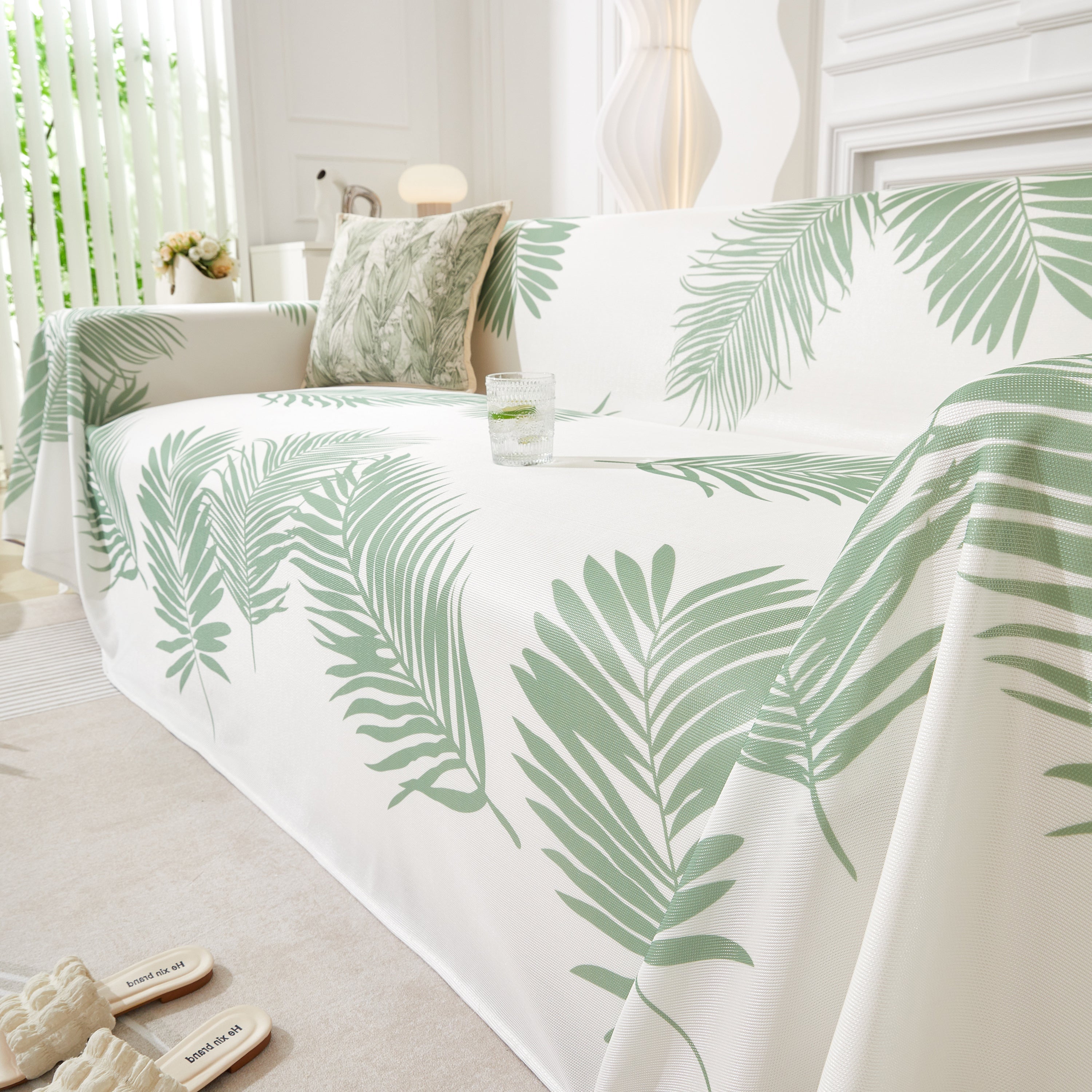 Leaf Printed Slipcover Sofa Covers, Universal Couch Throw Cover, Pets Furniture Protector for Home Decor