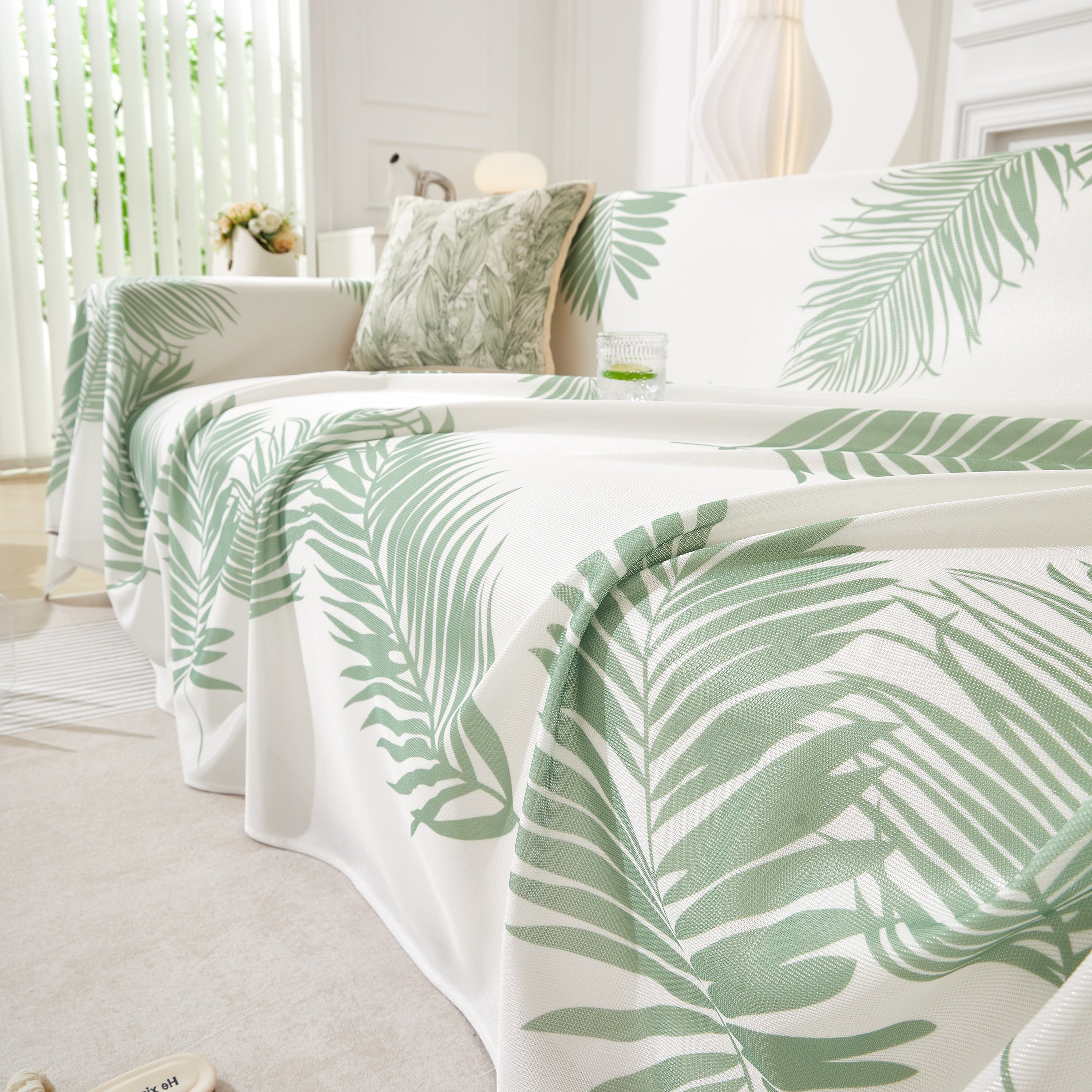 Leaf Printed Slipcover Sofa Covers, Universal Couch Throw Cover, Pets Furniture Protector for Home Decor