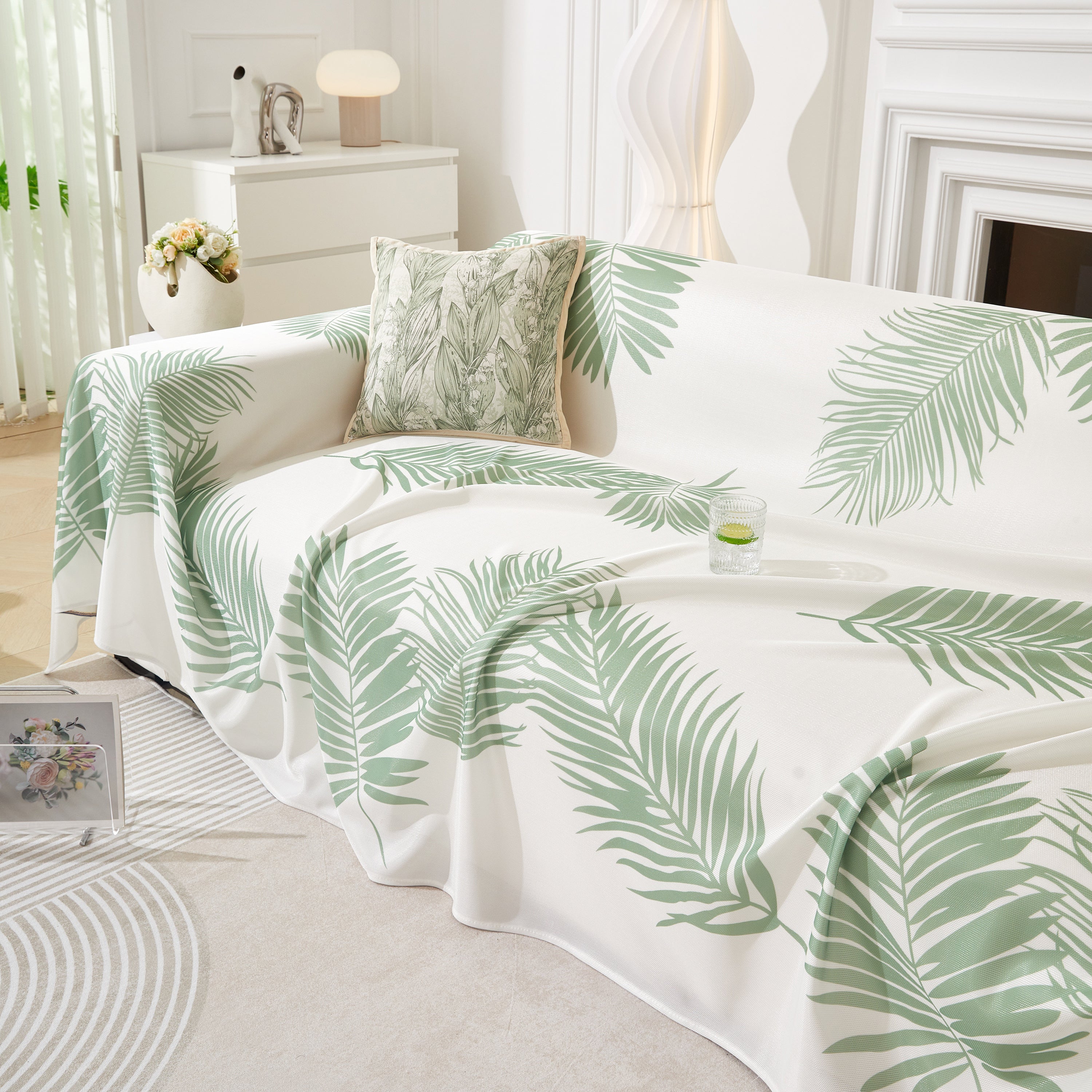 Leaf Printed Slipcover Sofa Covers, Universal Couch Throw Cover, Pets Furniture Protector for Home Decor