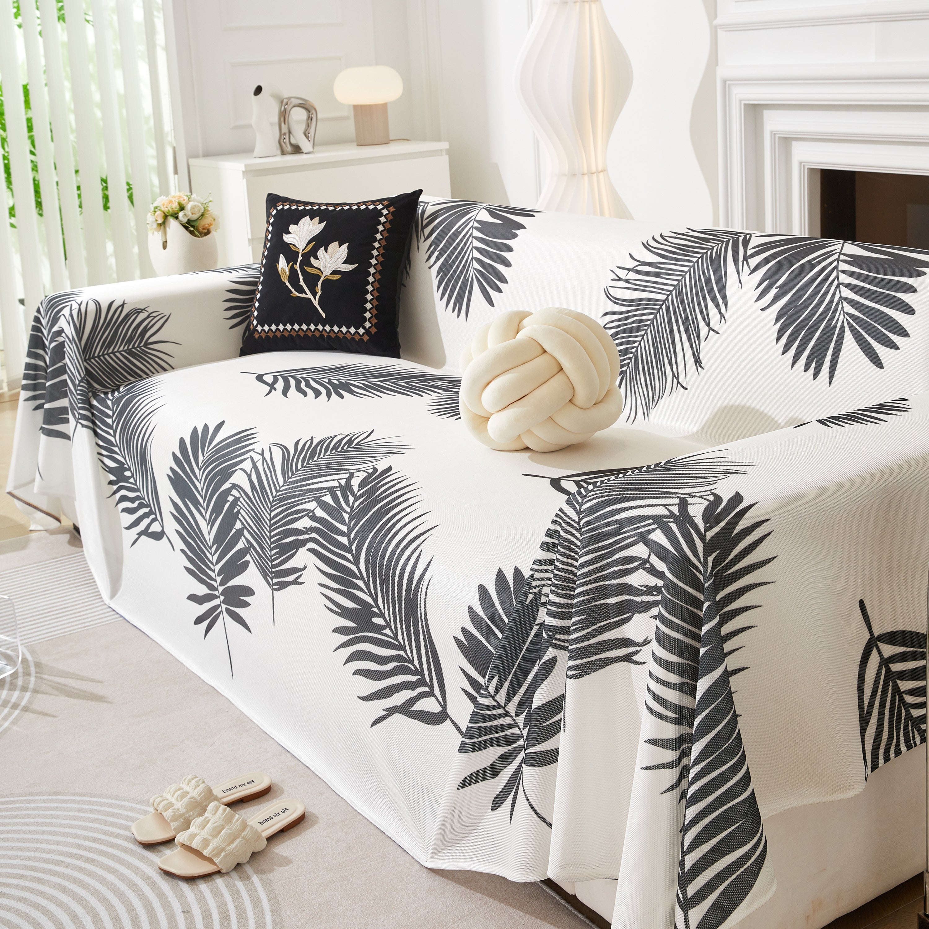 Leaf Printed Slipcover Sofa Covers, Universal Couch Throw Cover, Pets Furniture Protector for Home Decor