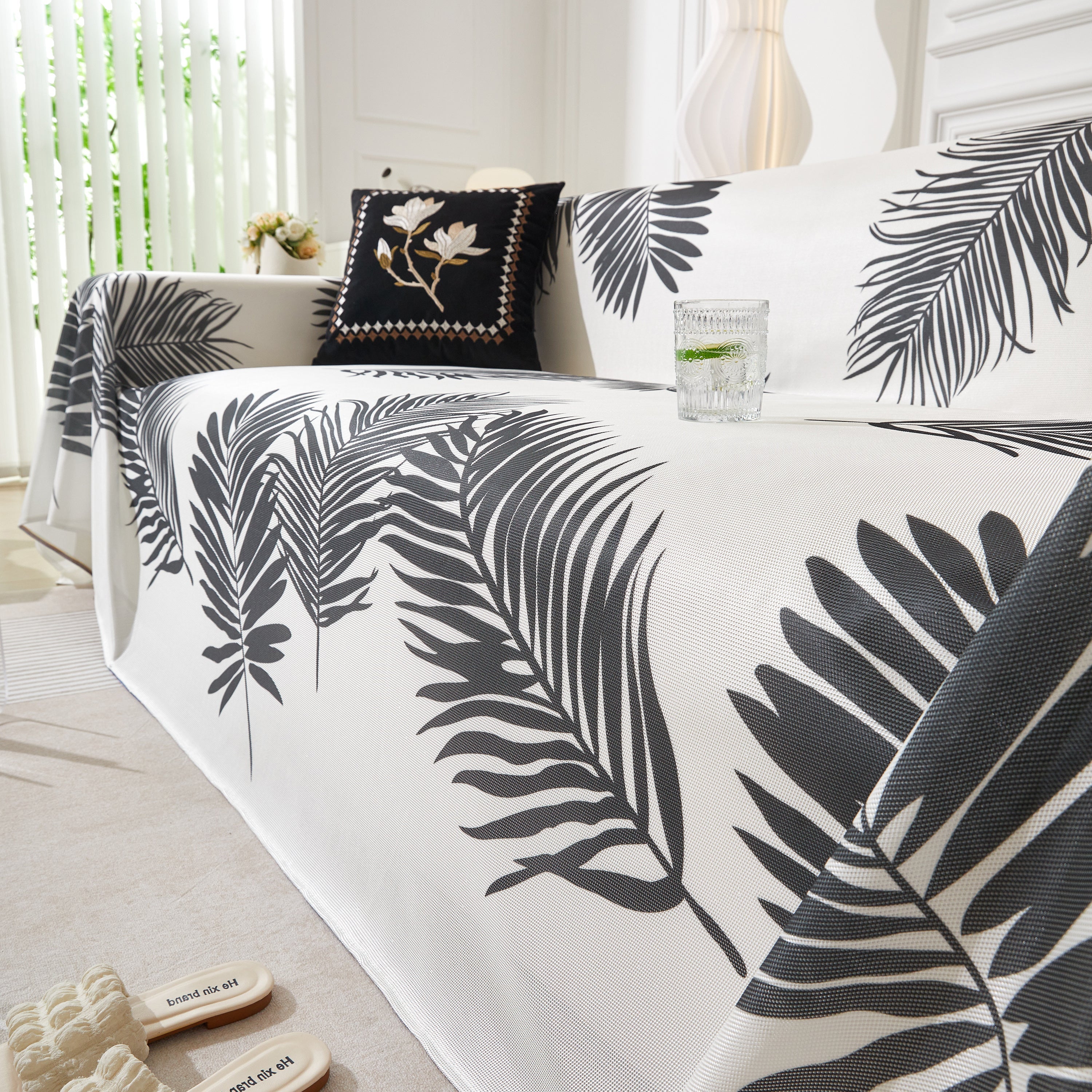 Leaf Printed Slipcover Sofa Covers, Universal Couch Throw Cover, Pets Furniture Protector for Home Decor