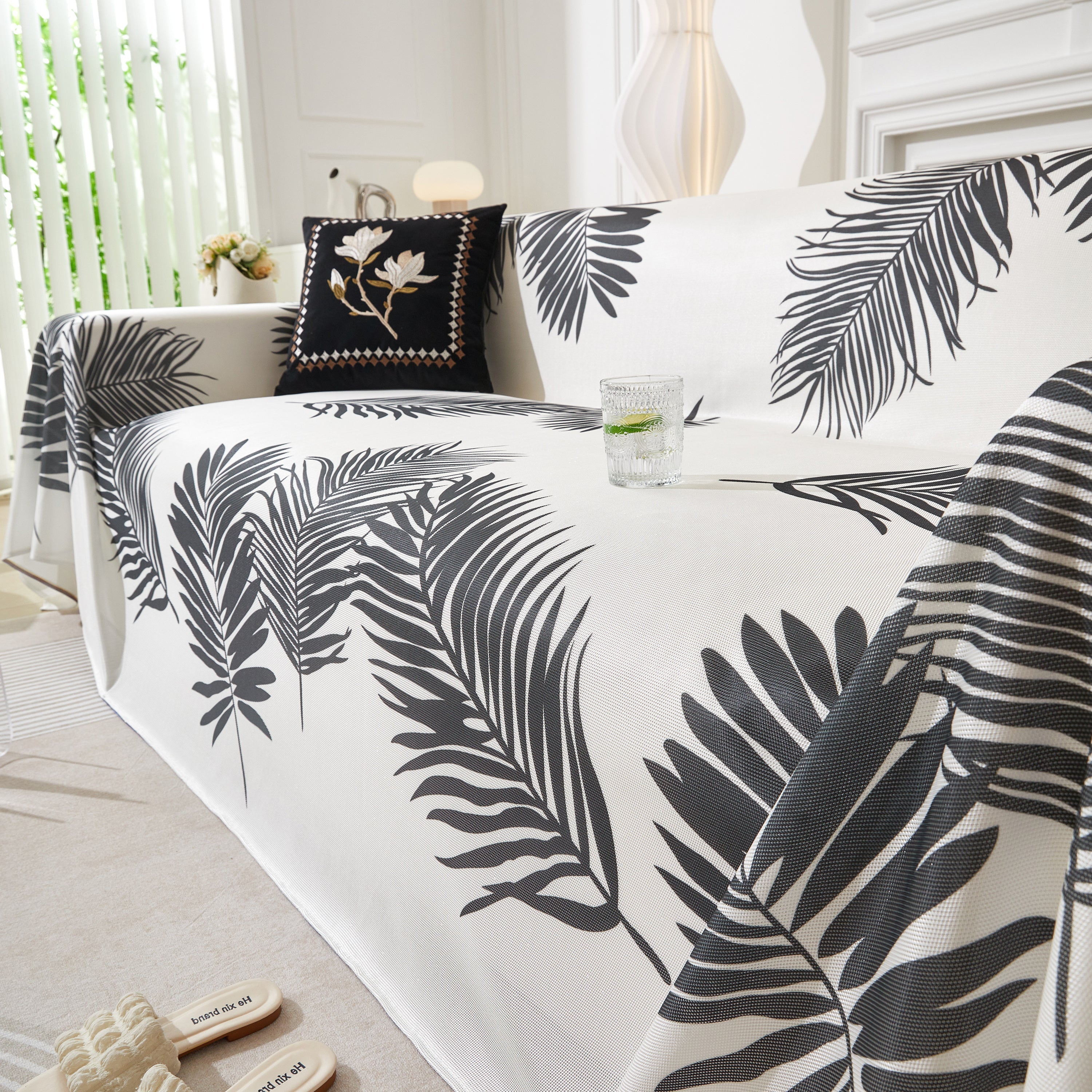 Leaf Printed Slipcover Sofa Covers, Universal Couch Throw Cover, Pets Furniture Protector for Home Decor