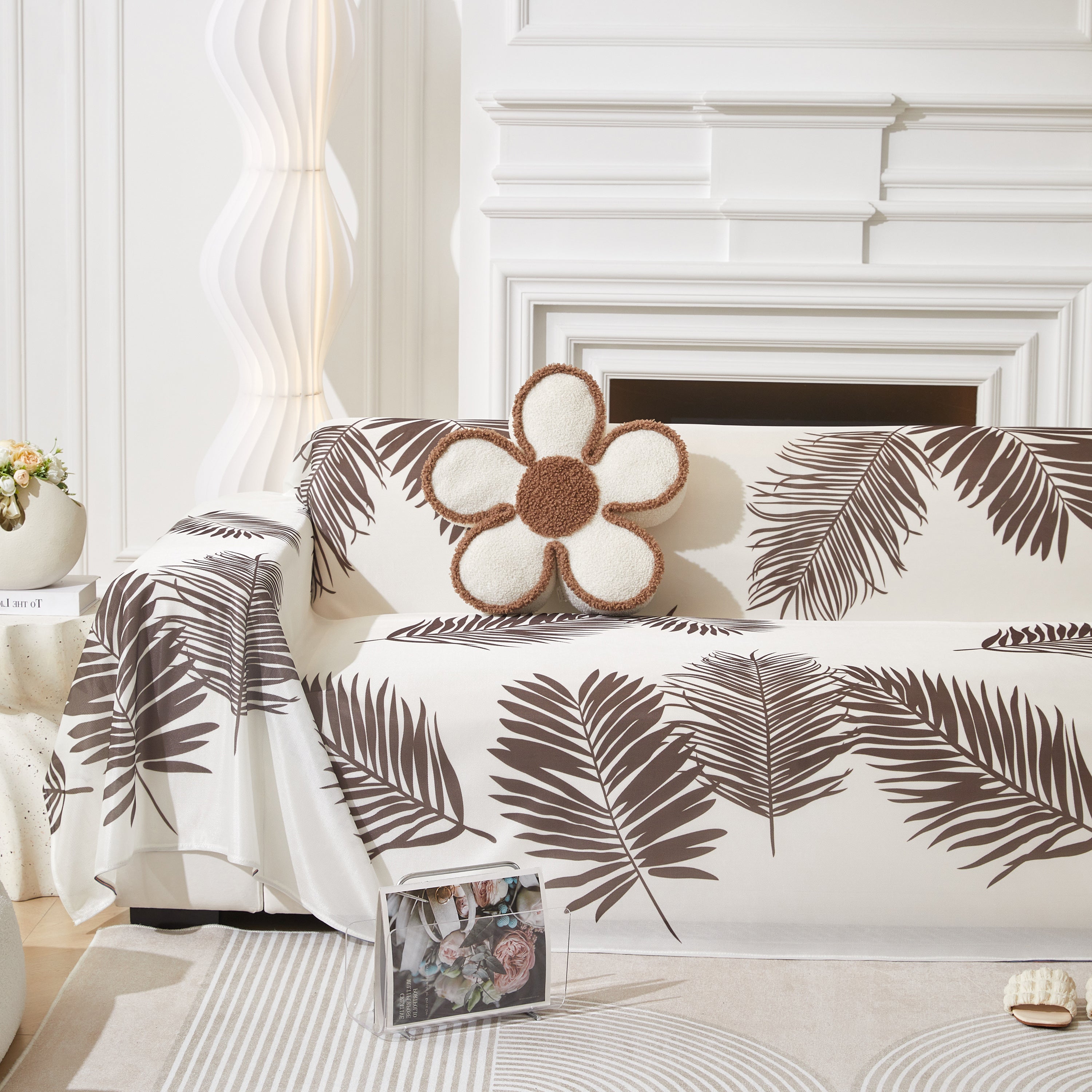 Leaf Printed Slipcover Sofa Covers, Universal Couch Throw Cover, Pets Furniture Protector for Home Decor