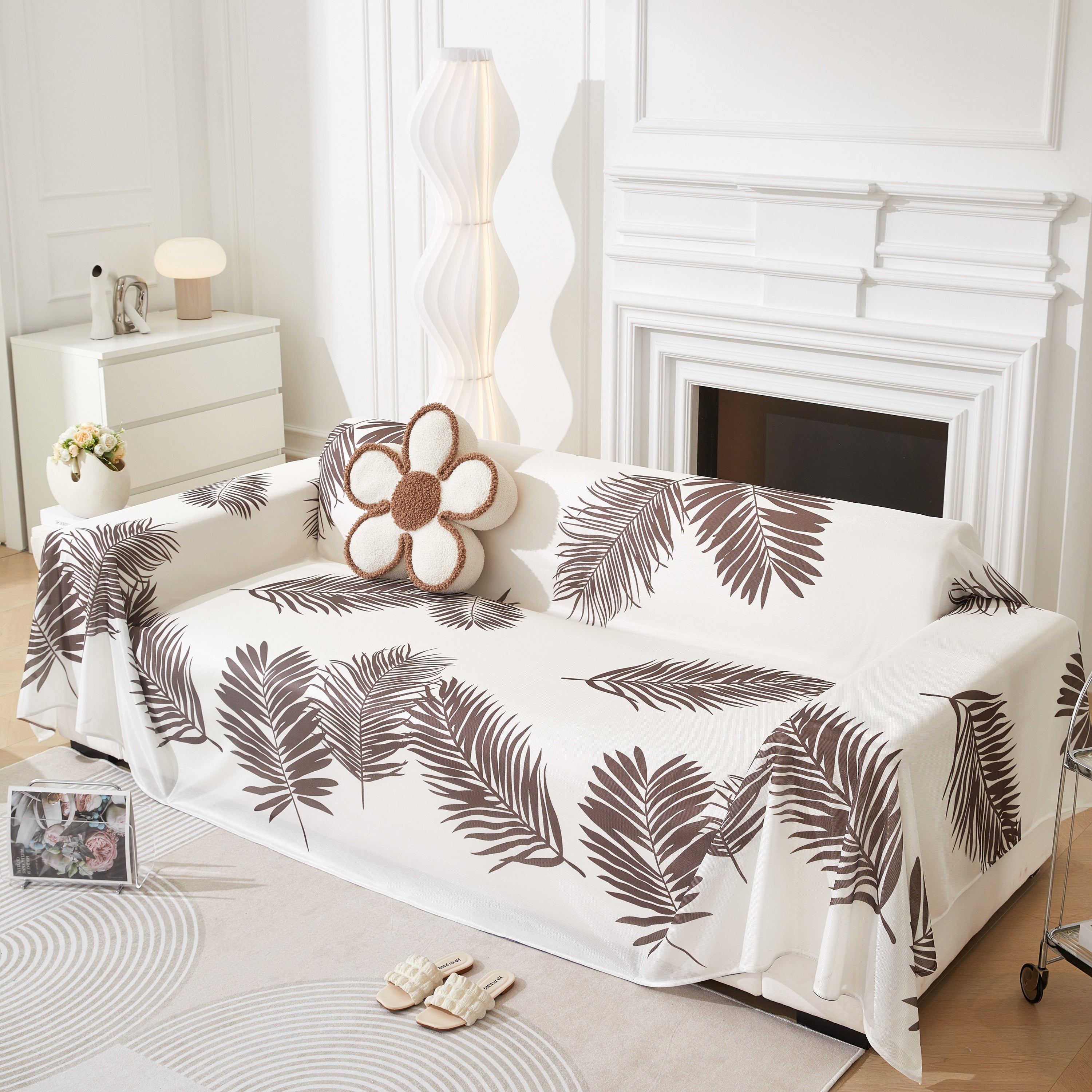 Leaf Printed Slipcover Sofa Covers, Universal Couch Throw Cover, Pets Furniture Protector for Home Decor