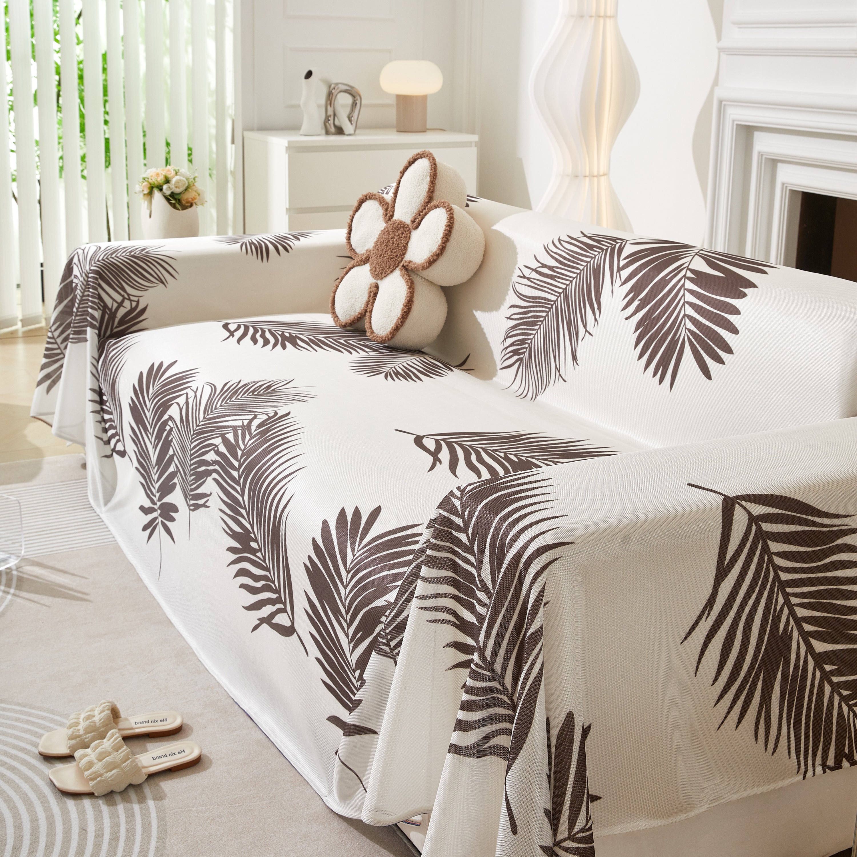 Leaf Printed Slipcover Sofa Covers, Universal Couch Throw Cover, Pets Furniture Protector for Home Decor