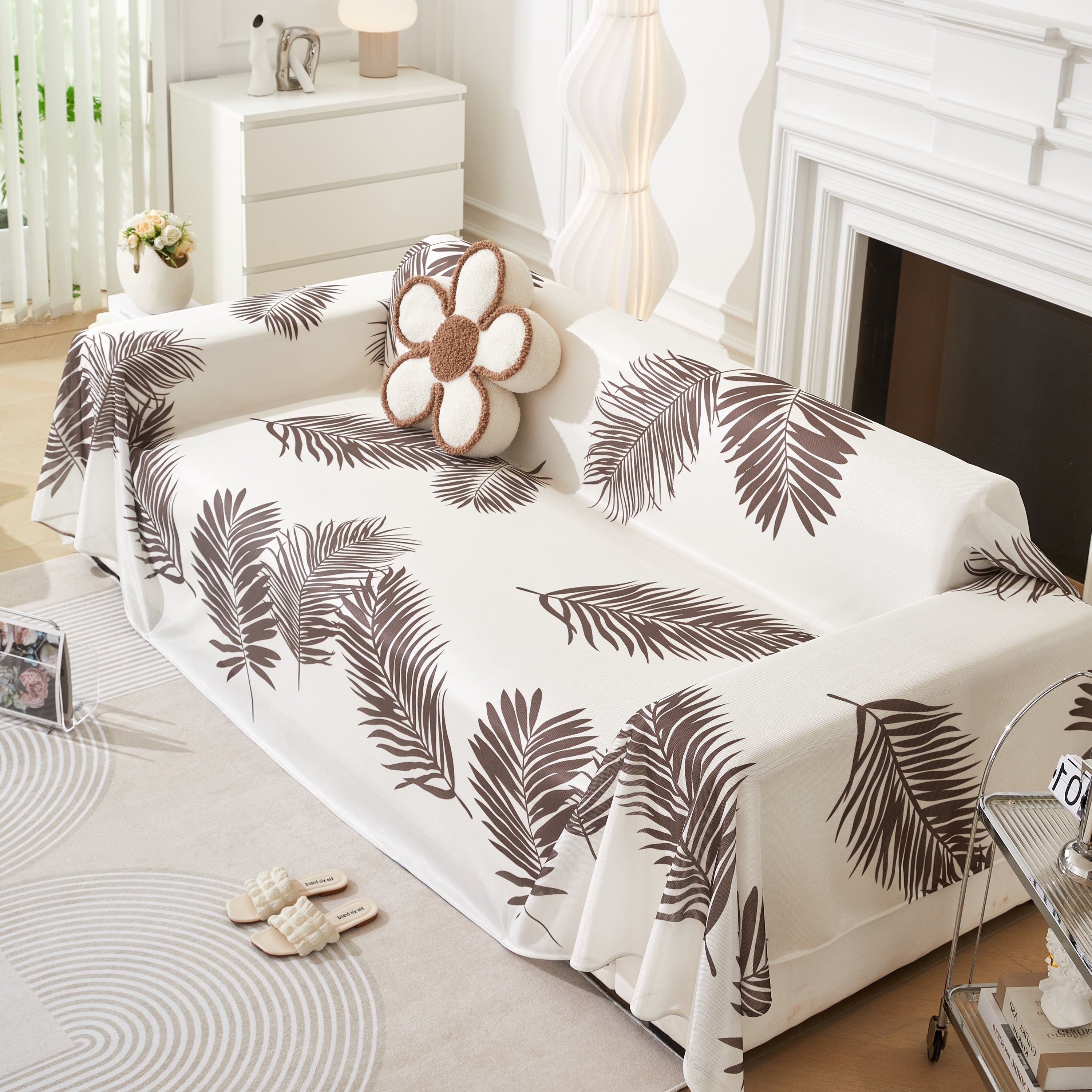 Leaf Printed Slipcover Sofa Covers, Universal Couch Throw Cover, Pets Furniture Protector for Home Decor