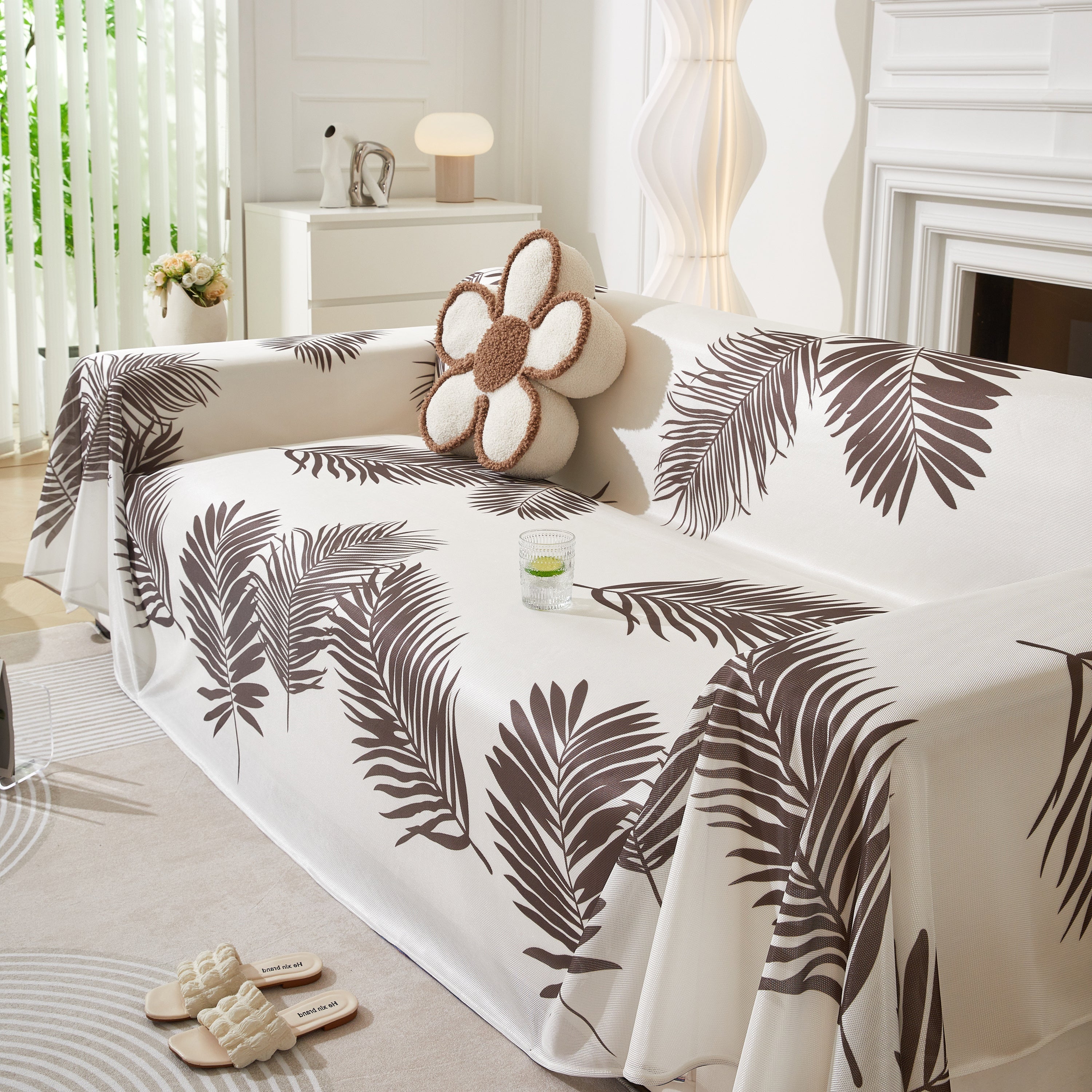 Leaf Printed Slipcover Sofa Covers, Universal Couch Throw Cover, Pets Furniture Protector for Home Decor