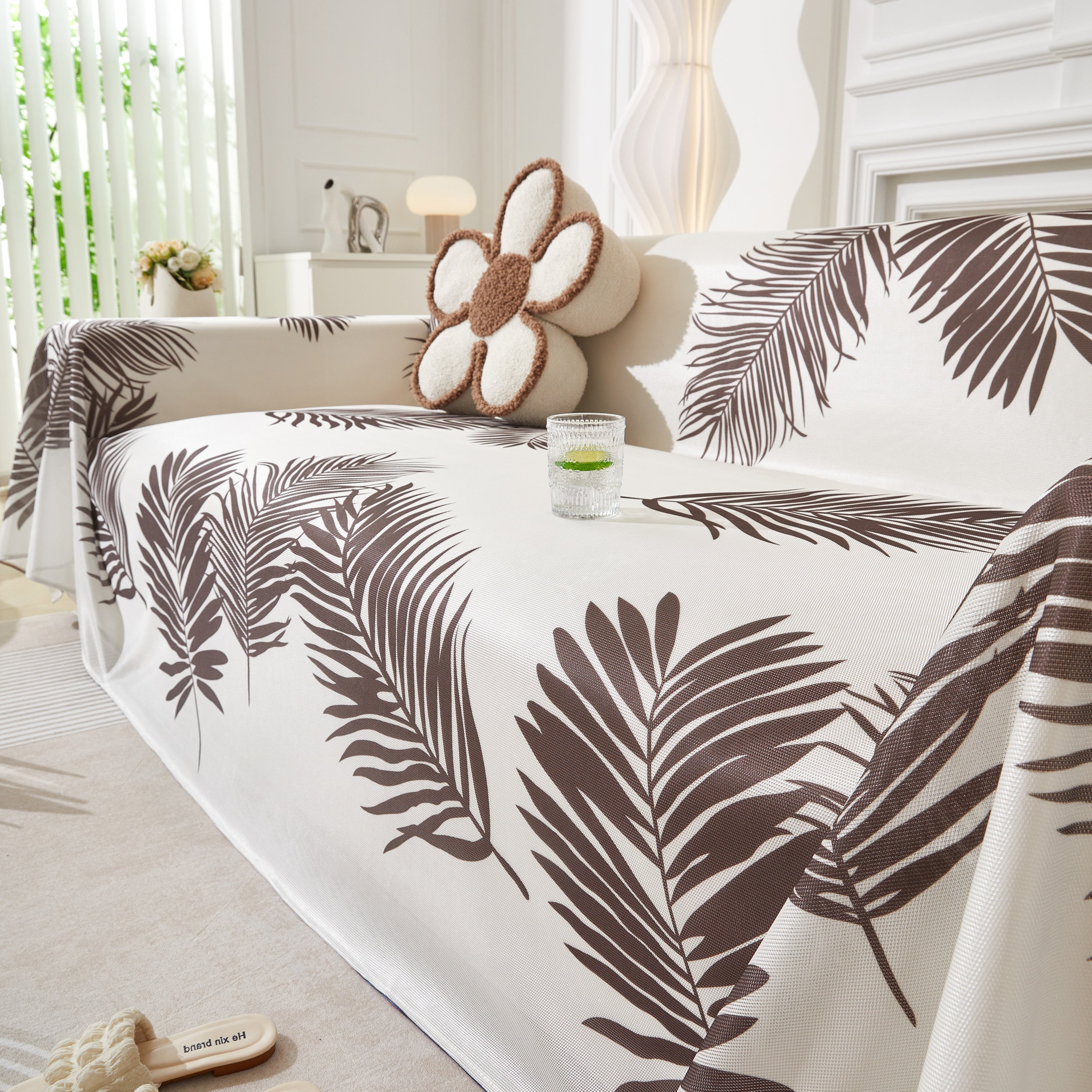 Leaf Printed Slipcover Sofa Covers, Universal Couch Throw Cover, Pets Furniture Protector for Home Decor