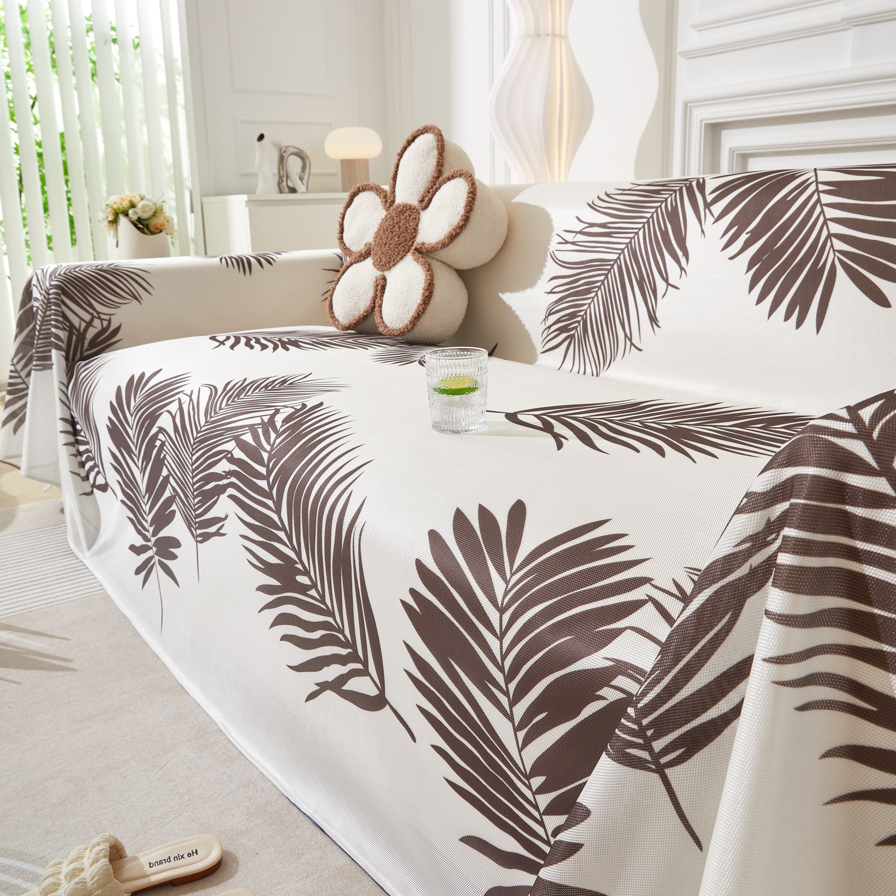 Leaf Printed Slipcover Sofa Covers, Universal Couch Throw Cover, Pets Furniture Protector for Home Decor