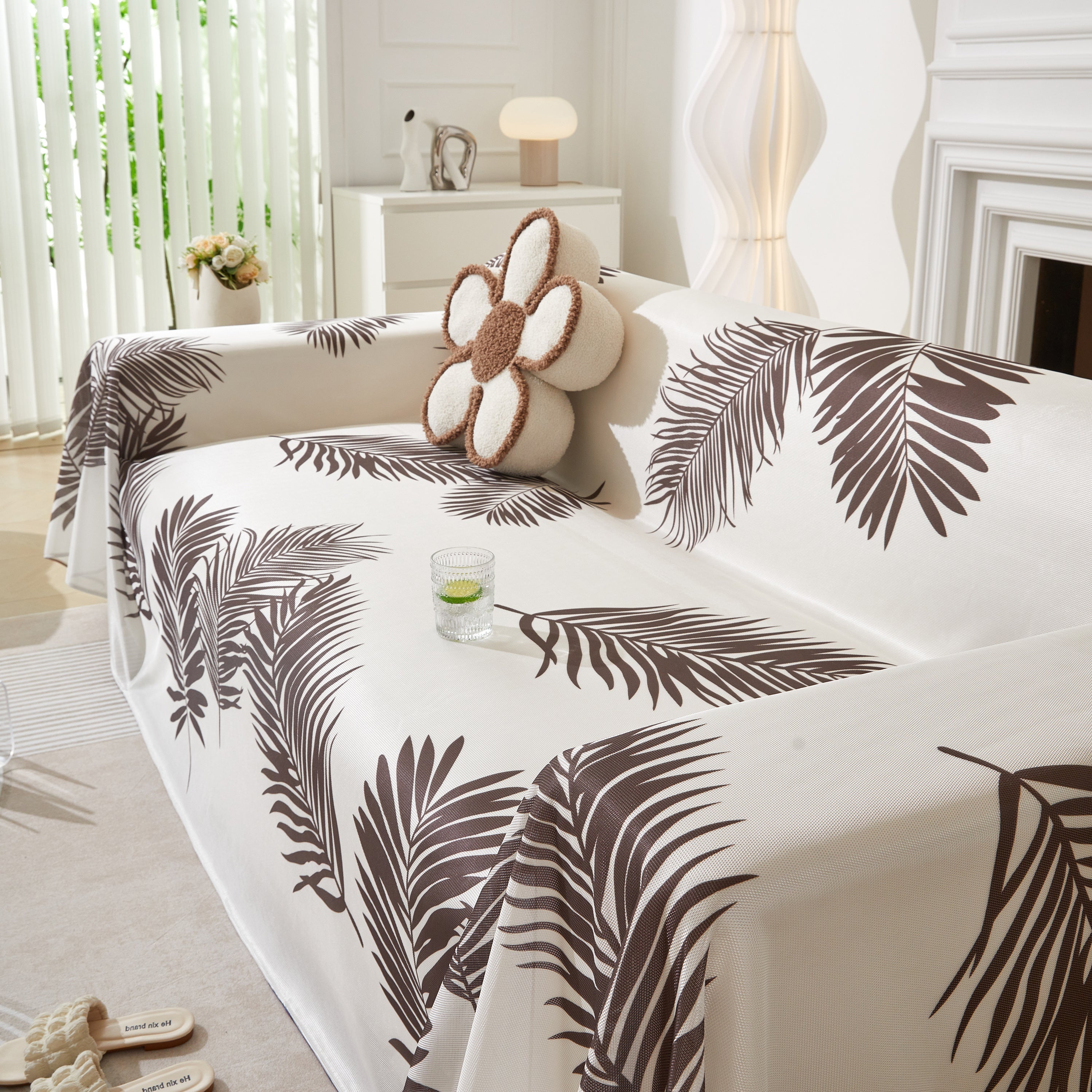 Leaf Printed Slipcover Sofa Covers, Universal Couch Throw Cover, Pets Furniture Protector for Home Decor