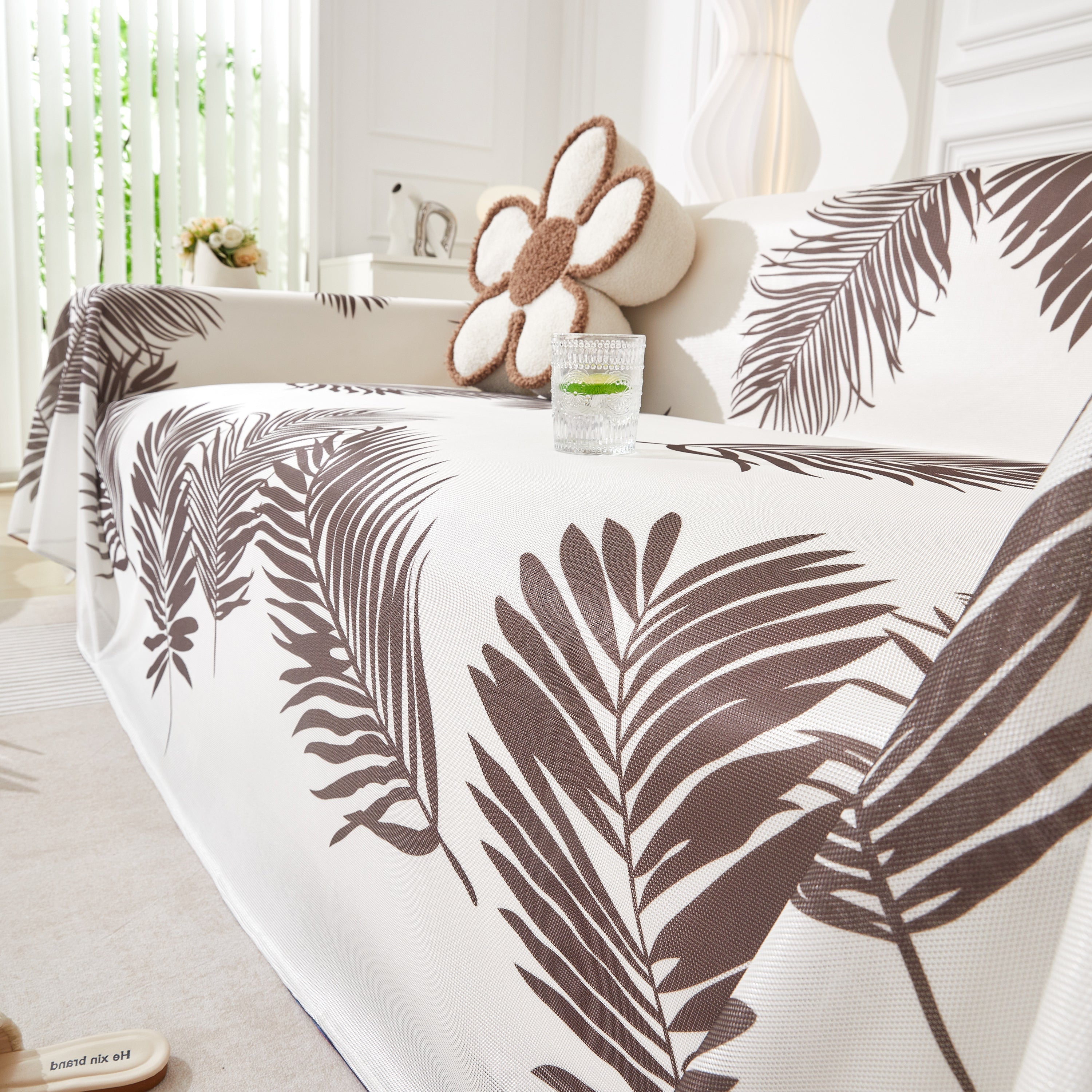 Leaf Printed Slipcover Sofa Covers, Universal Couch Throw Cover, Pets Furniture Protector for Home Decor