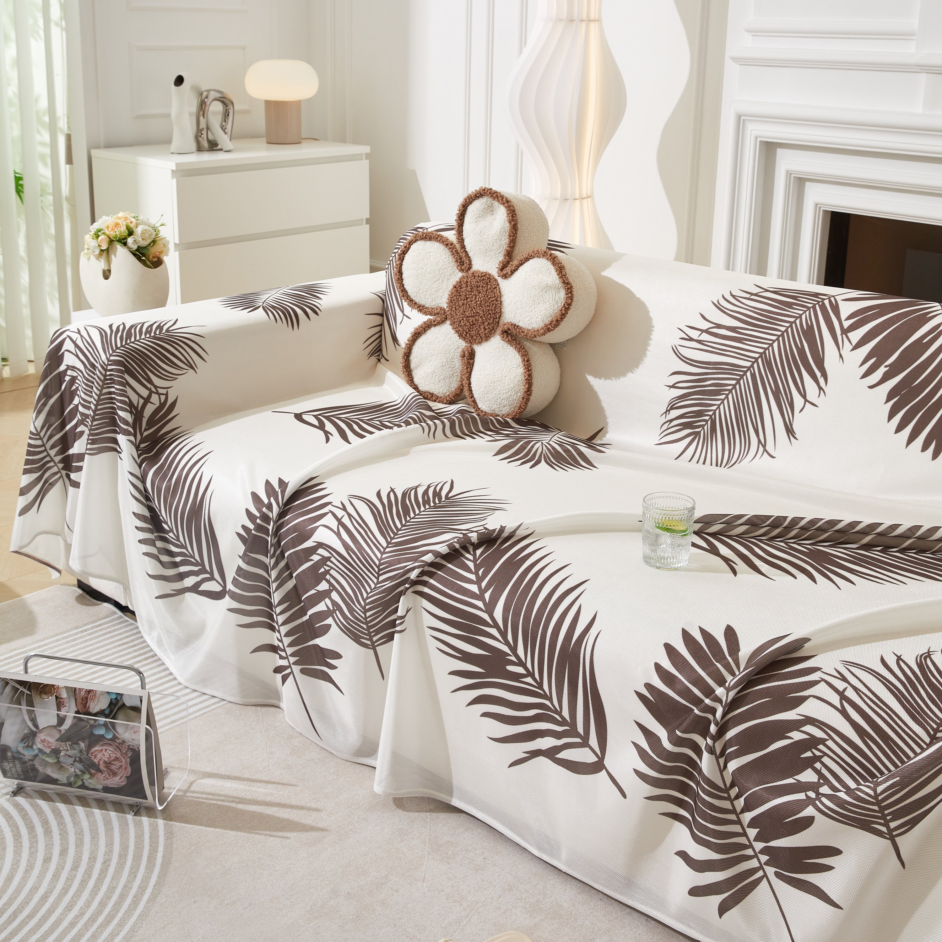 Leaf Printed Slipcover Sofa Covers, Universal Couch Throw Cover, Pets Furniture Protector for Home Decor