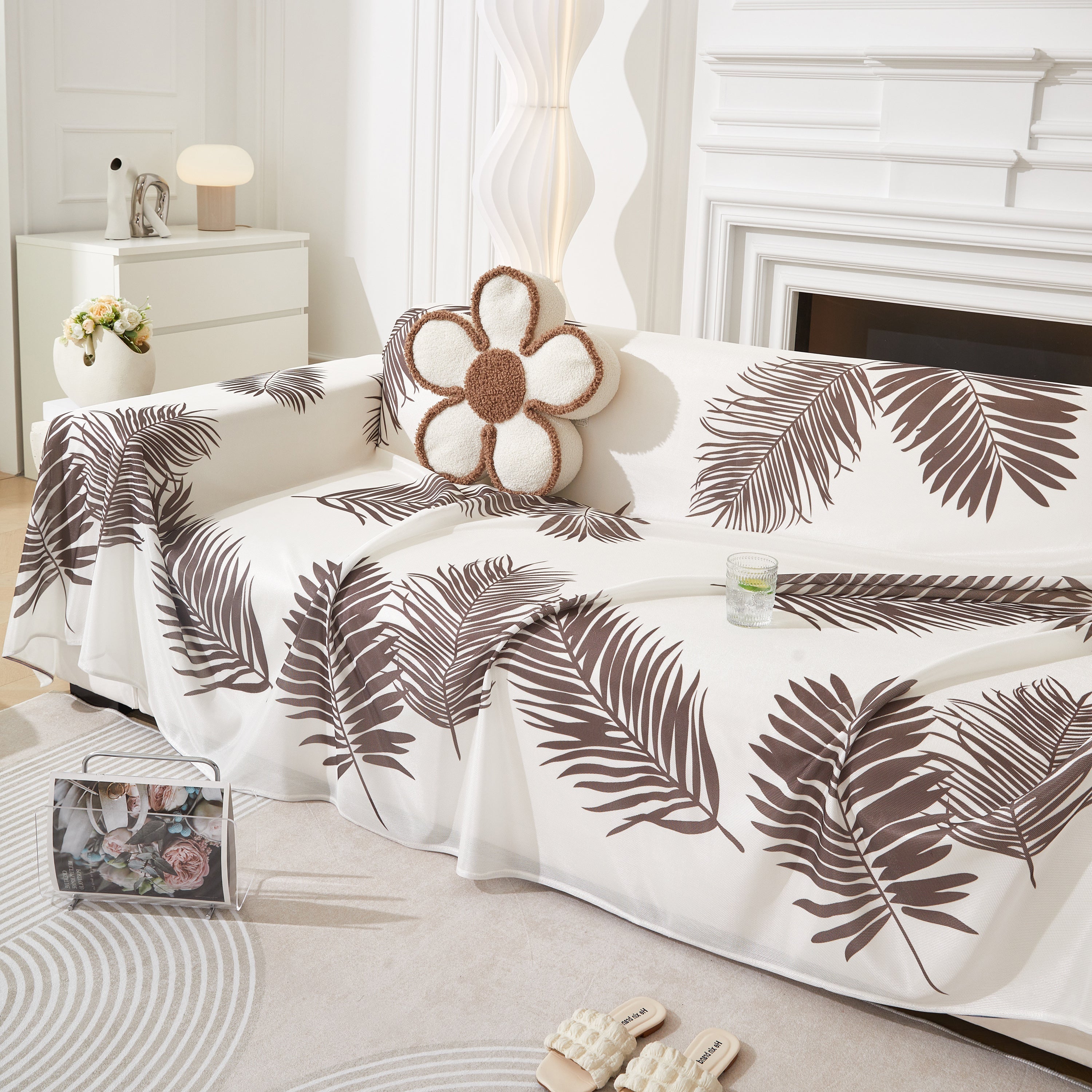 Leaf Printed Slipcover Sofa Covers, Universal Couch Throw Cover, Pets Furniture Protector for Home Decor