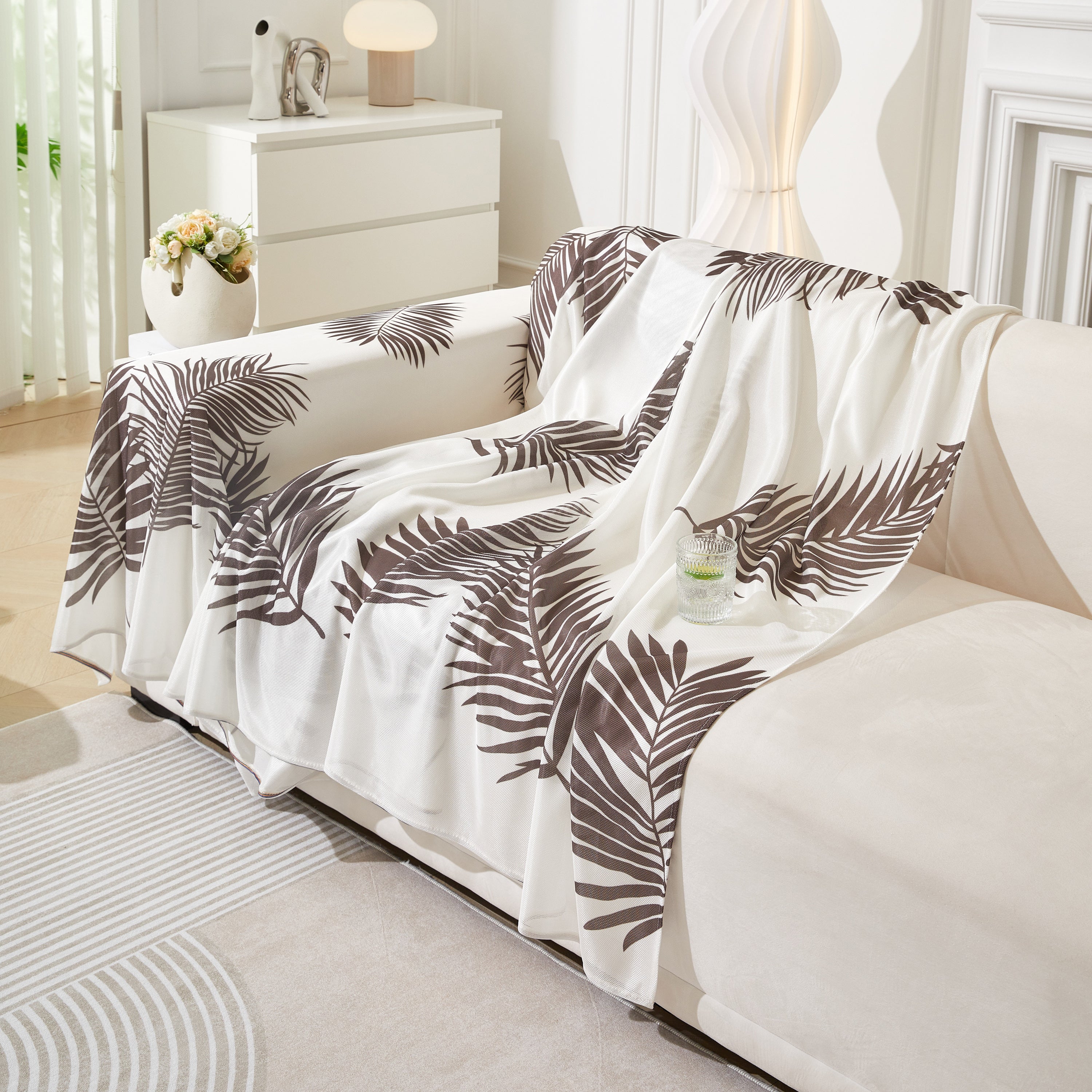 Leaf Printed Slipcover Sofa Covers, Universal Couch Throw Cover, Pets Furniture Protector for Home Decor