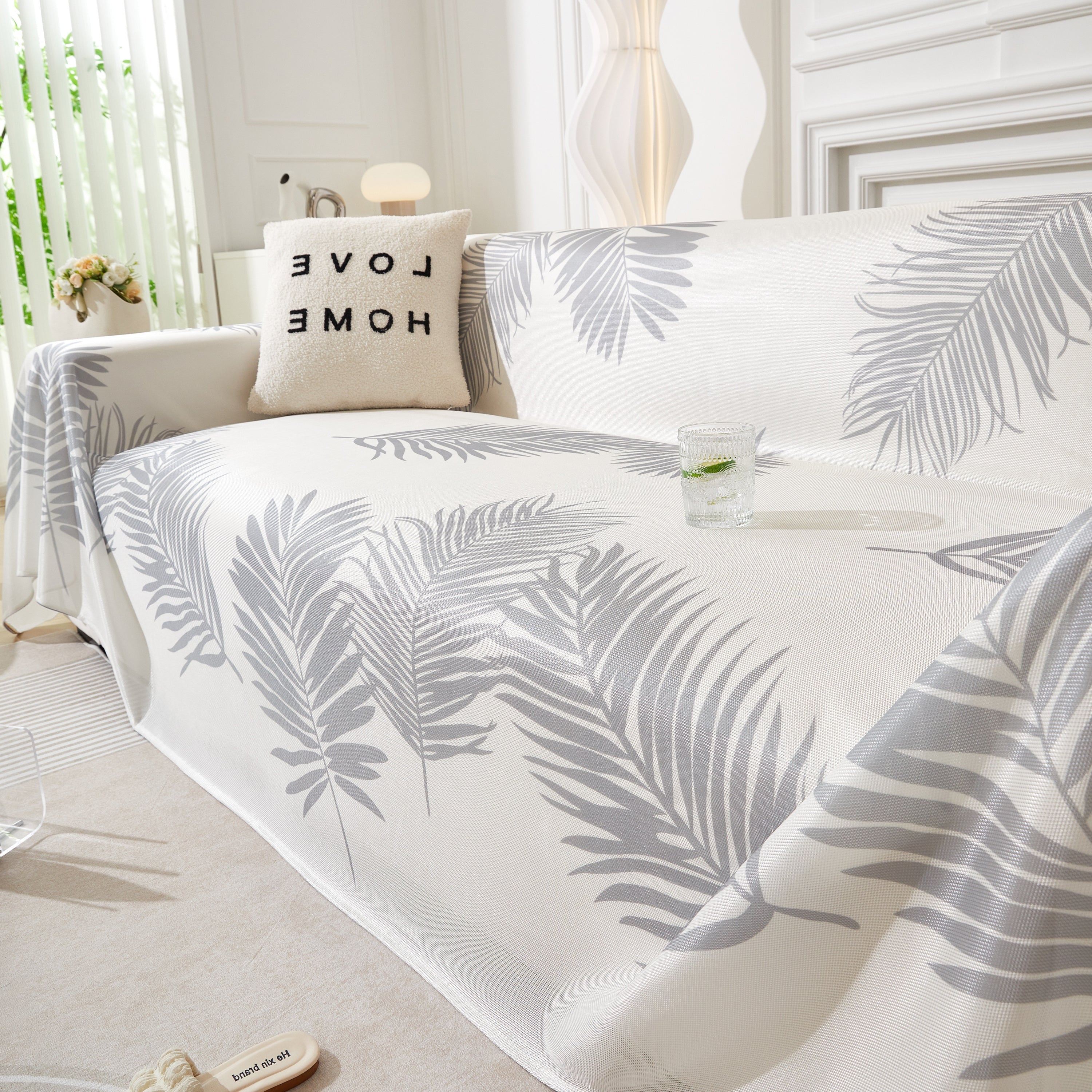 Leaf Printed Slipcover Sofa Covers, Universal Couch Throw Cover, Pets Furniture Protector for Home Decor