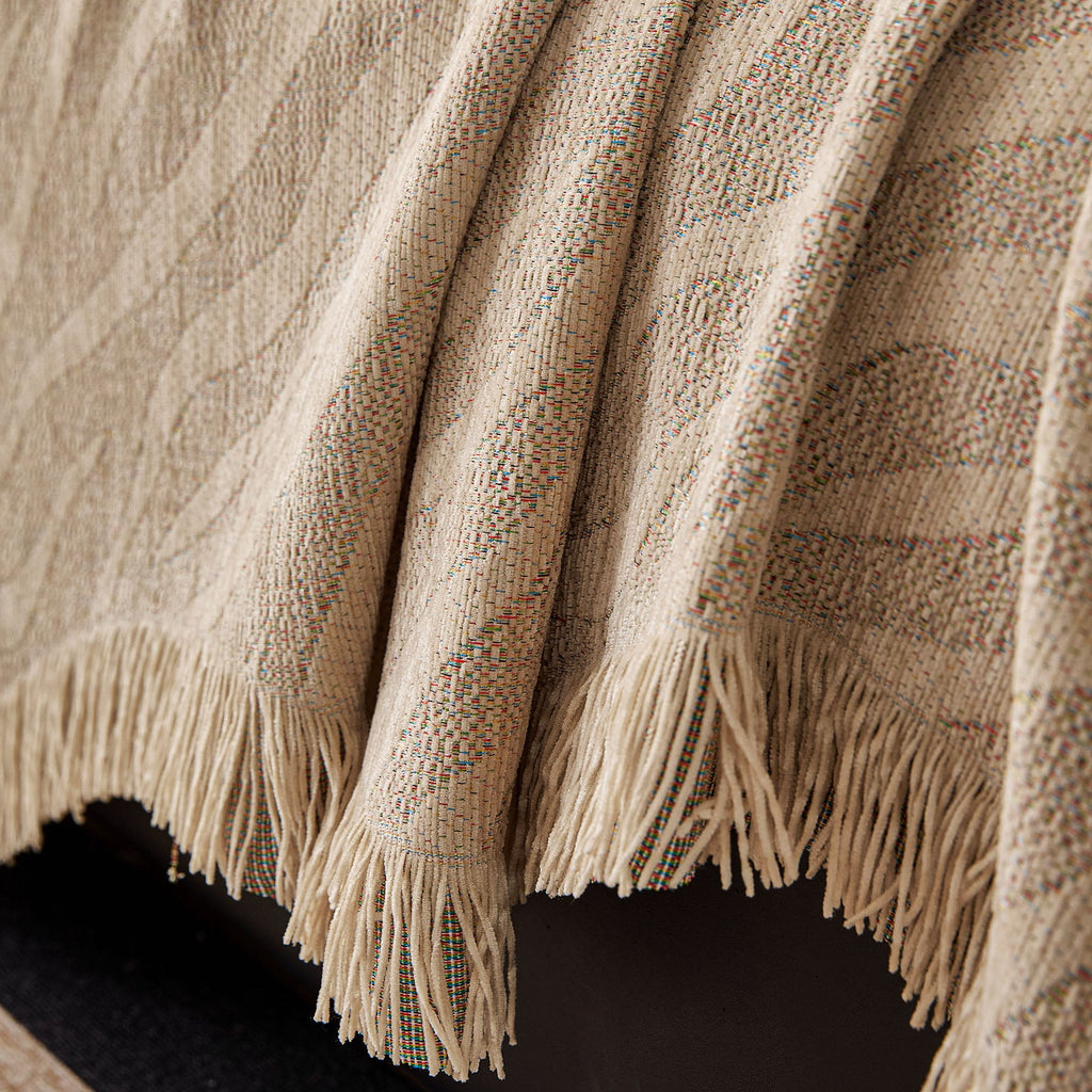 Wavy Wave Pattern Woven Couch Cover with Fringe Tassel, Soft Furniture Cover Protector