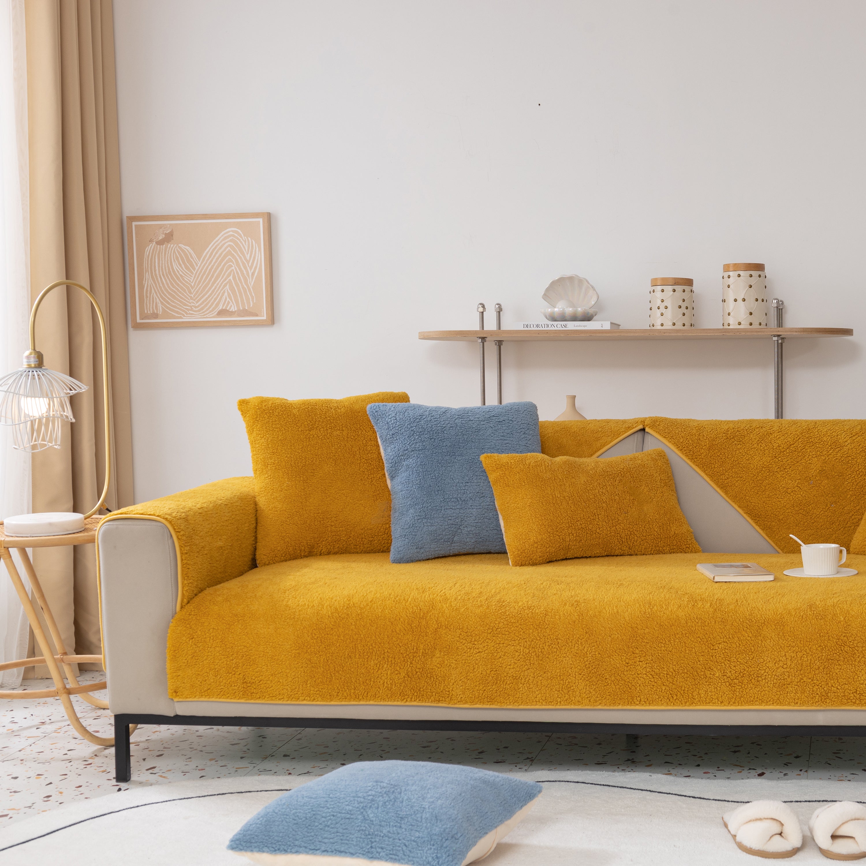 Luxury Sherpa Fleece Solid Sofa Towels Thickened Plush Non Slip Sofa Cushion Covers