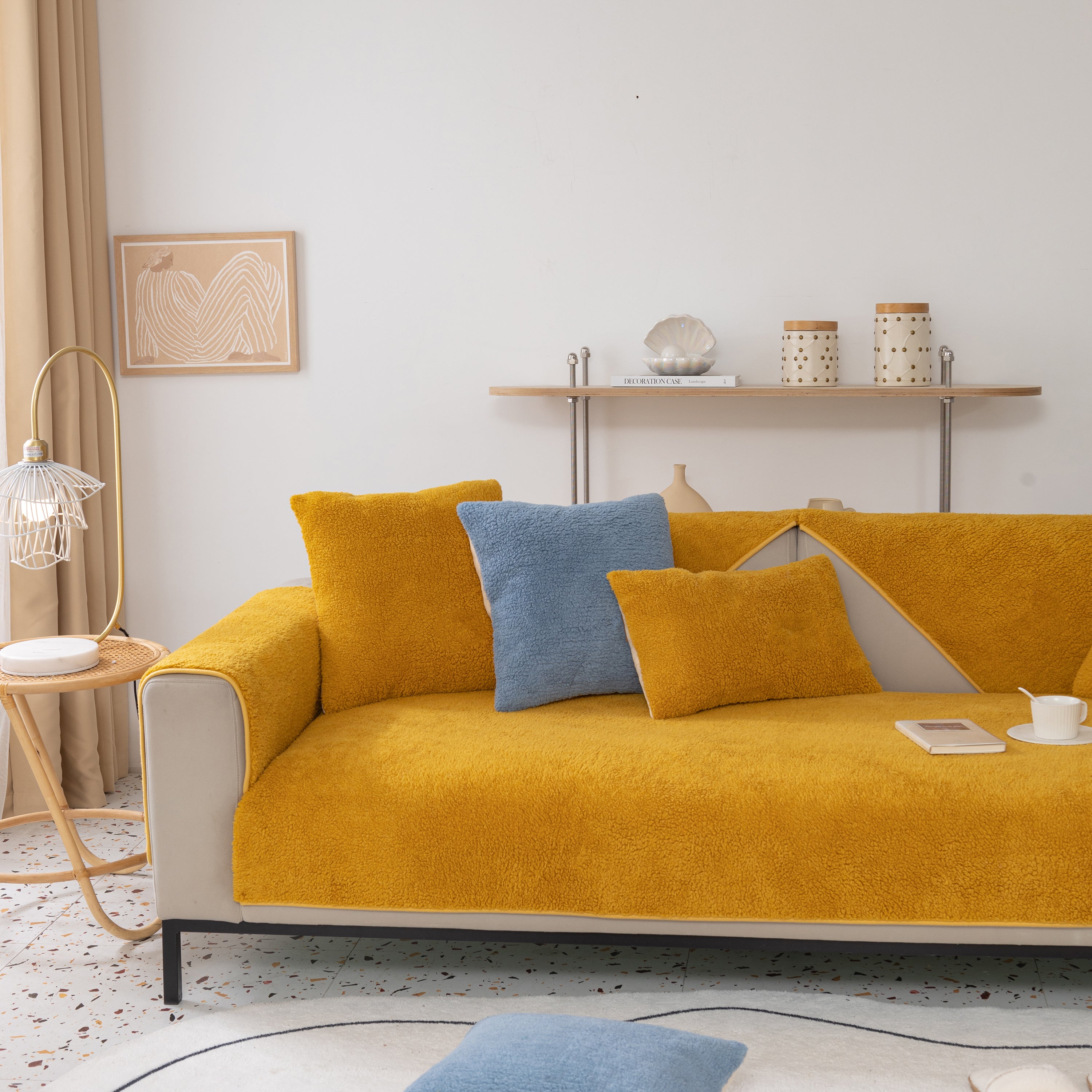 Luxury Sherpa Fleece Solid Sofa Towels Thickened Plush Non Slip Sofa Cushion Covers