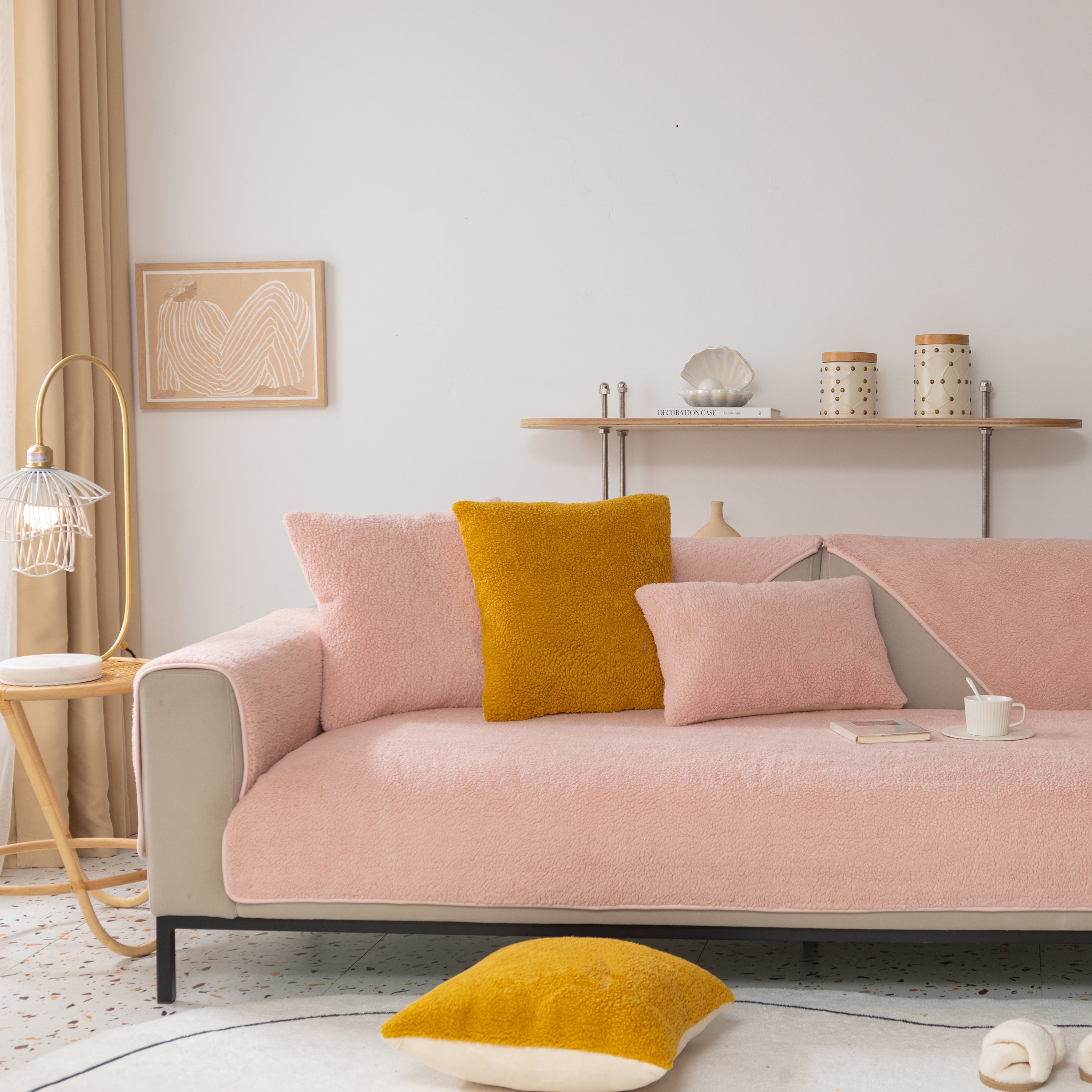 Luxury Sherpa Fleece Solid Sofa Towels Thickened Plush Non Slip Sofa Cushion Covers